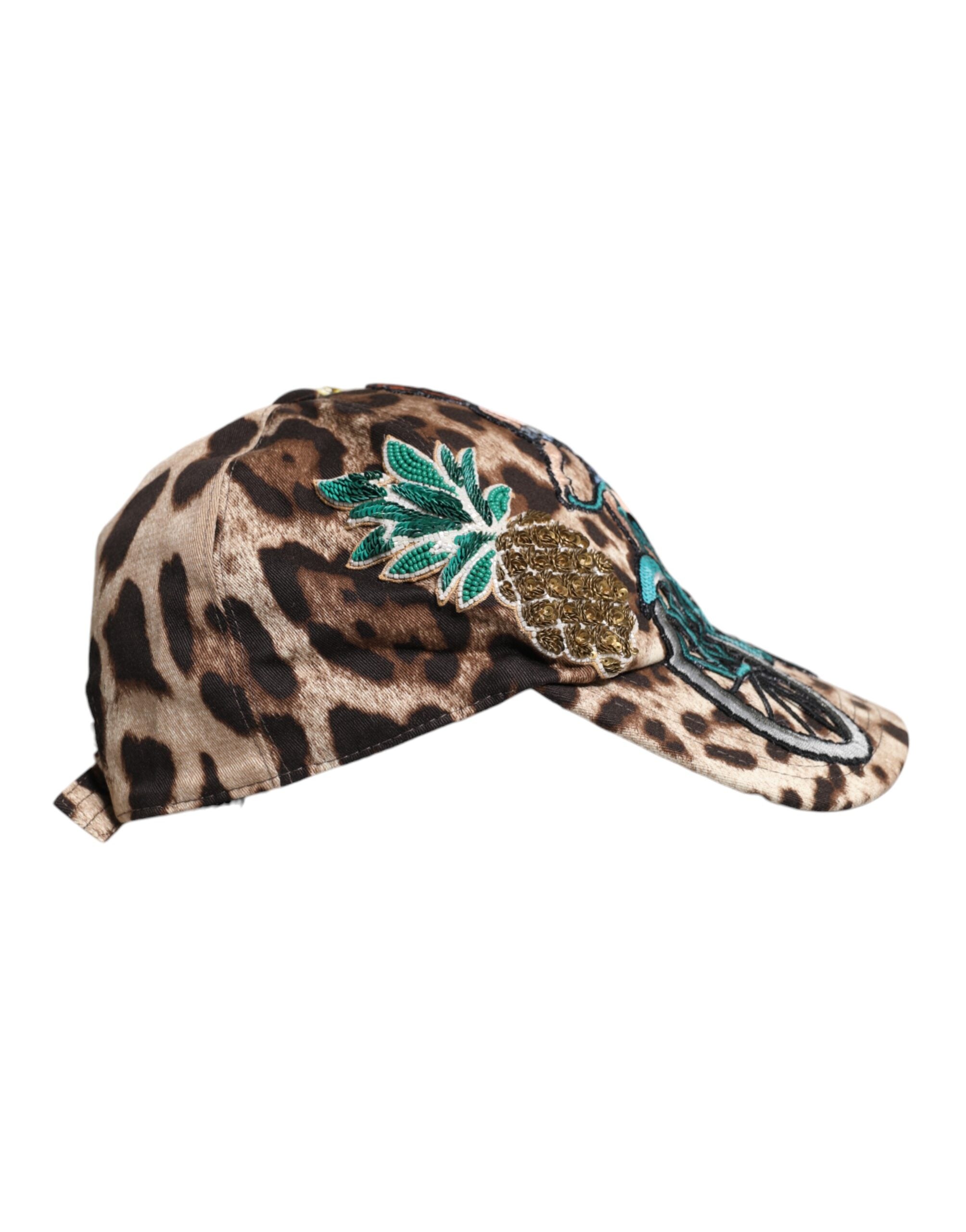 Șapcă de baseball Dolce & Gabbana Sicily maro cu paiete și leopard