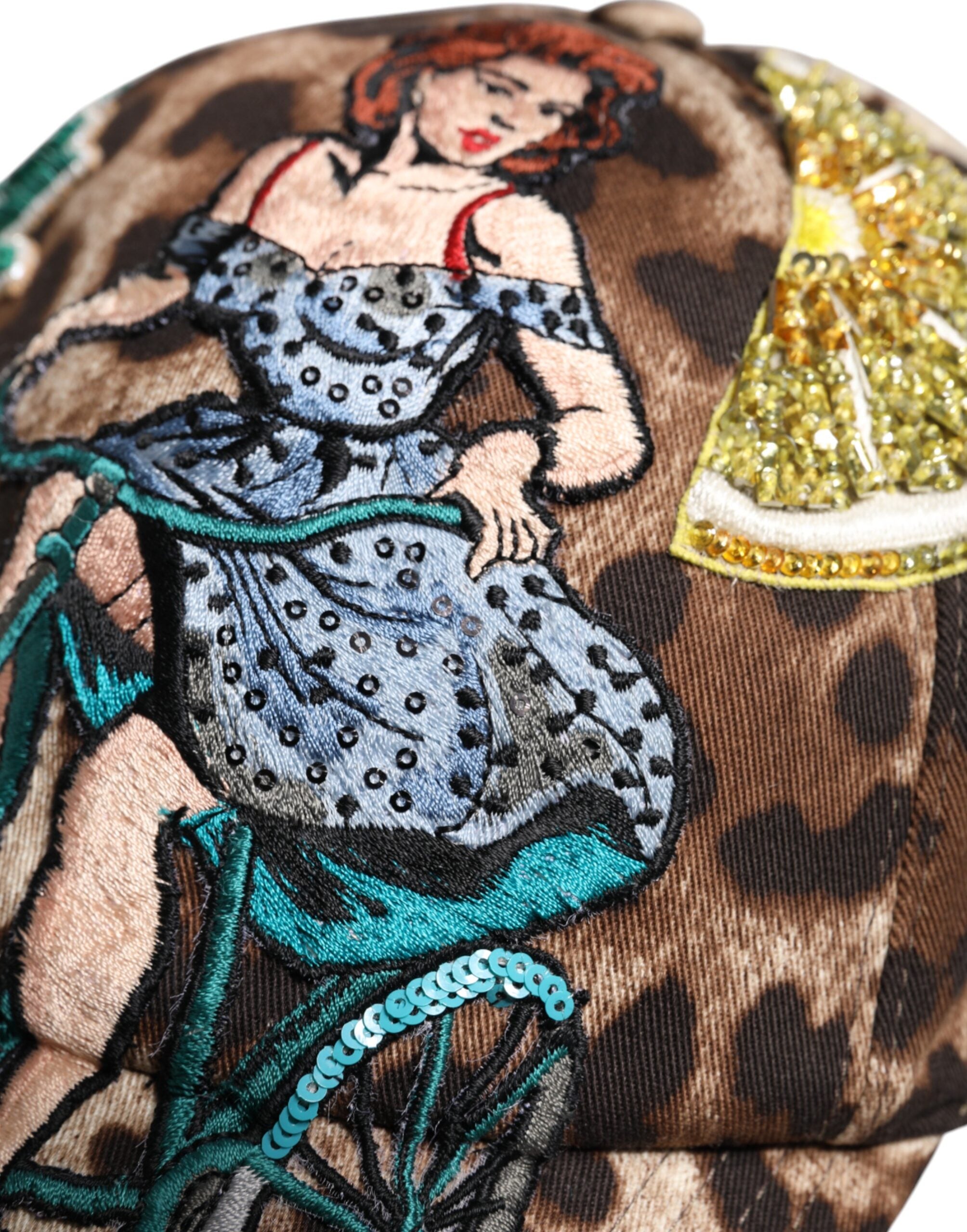 Șapcă de baseball Dolce & Gabbana Sicily maro cu paiete și leopard