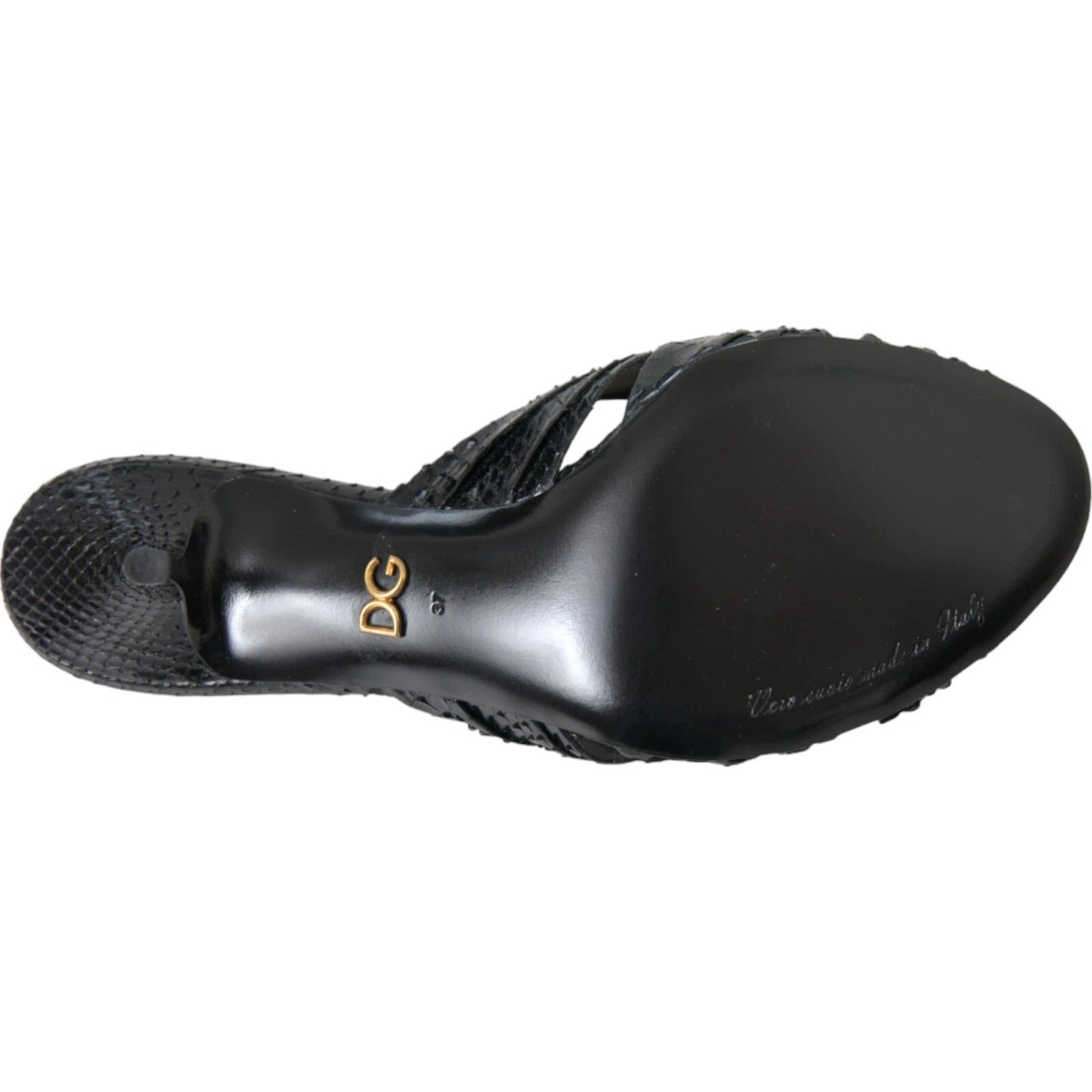 Sandale Dolce & Gabbana din piele neagră cu toc și model piton