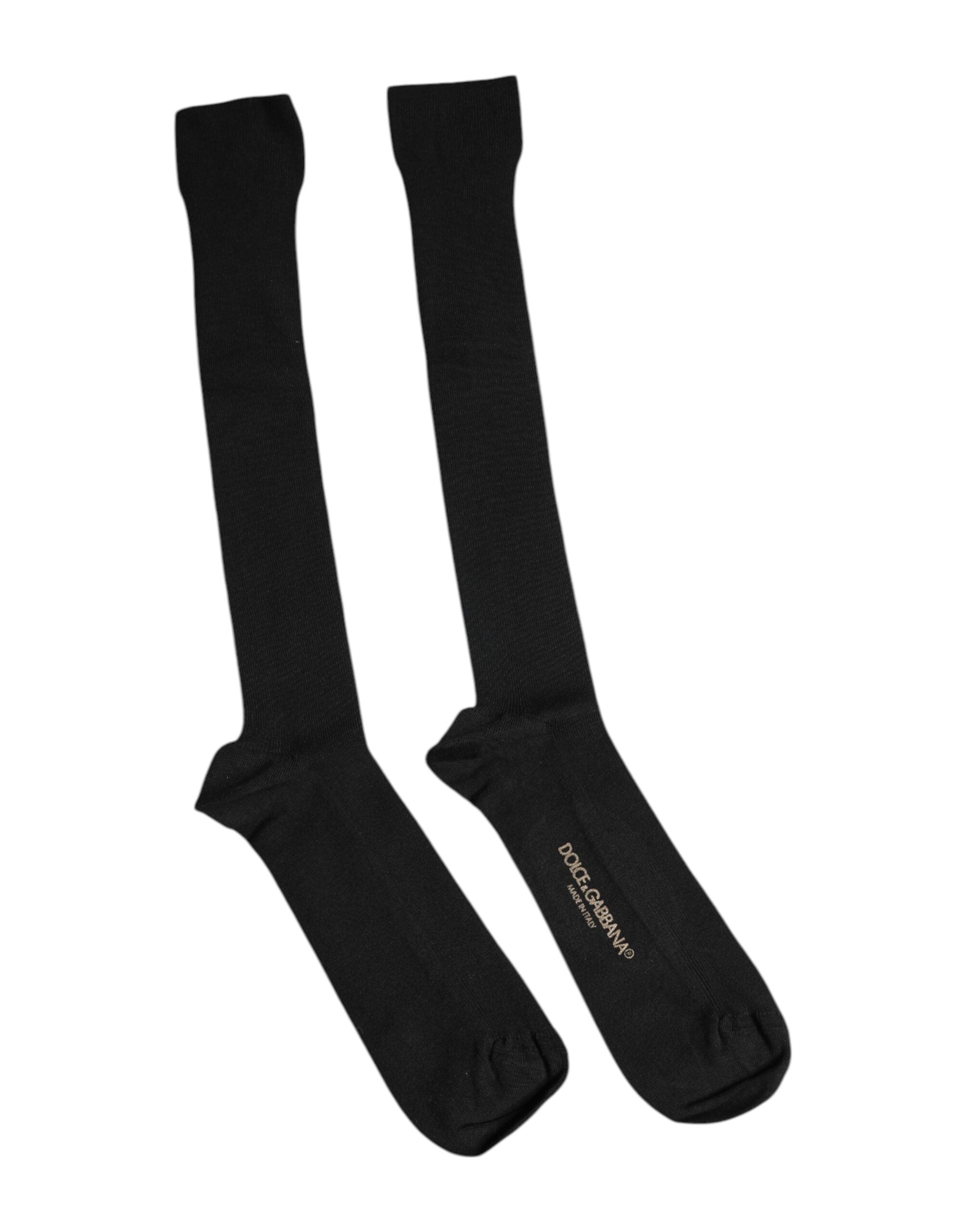 Șosete Dolce & Gabbana negre cu logo din viscoză peste gambă