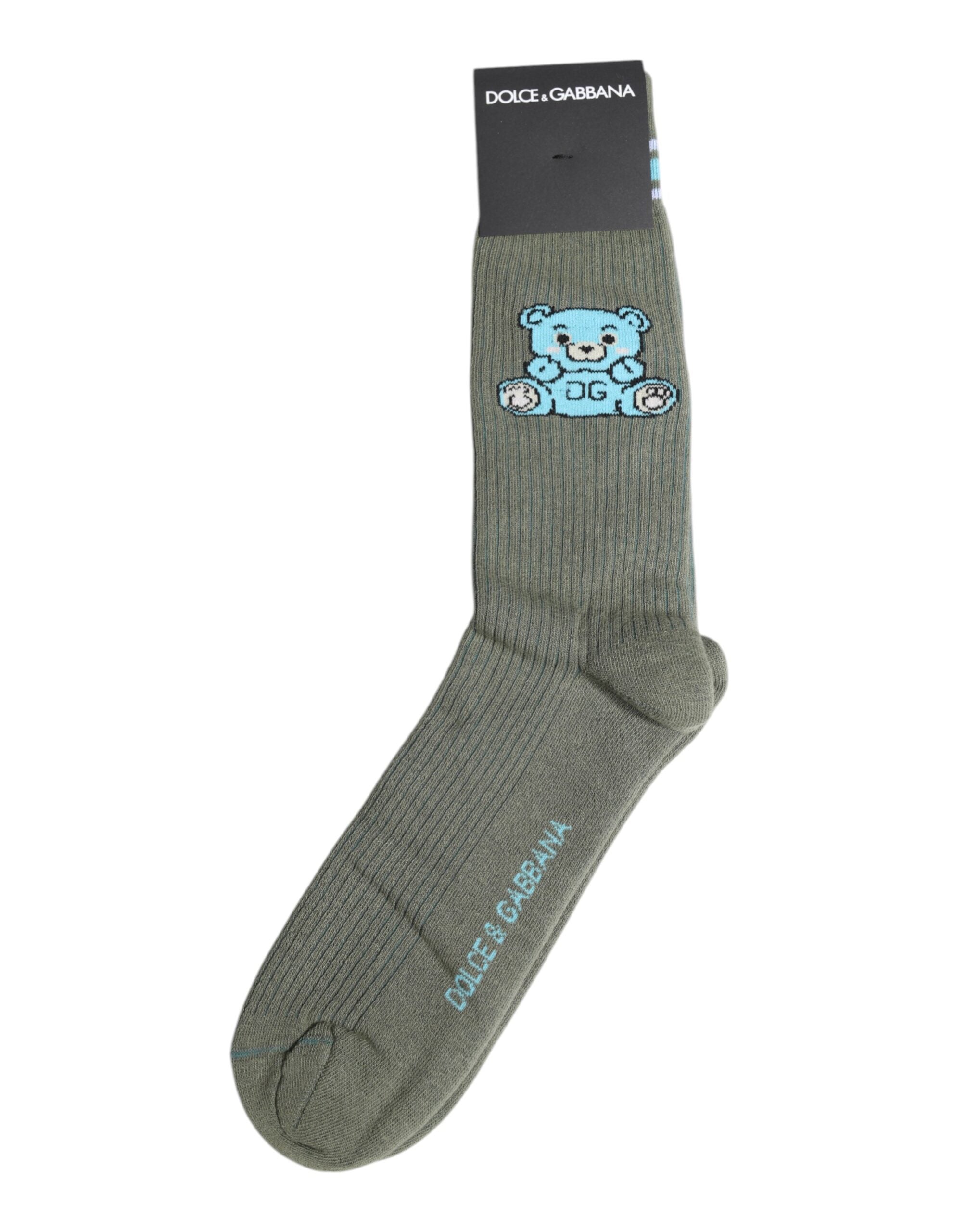 Dolce & Gabbana Graue Baumwollsocken mit DG-Bärenprint