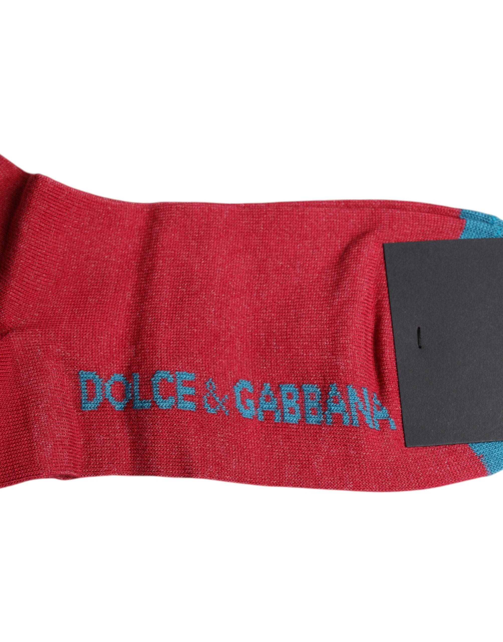Șosete Dolce & Gabbana roșii din bumbac cu imprimeu DG Logo până la jumătatea gambei