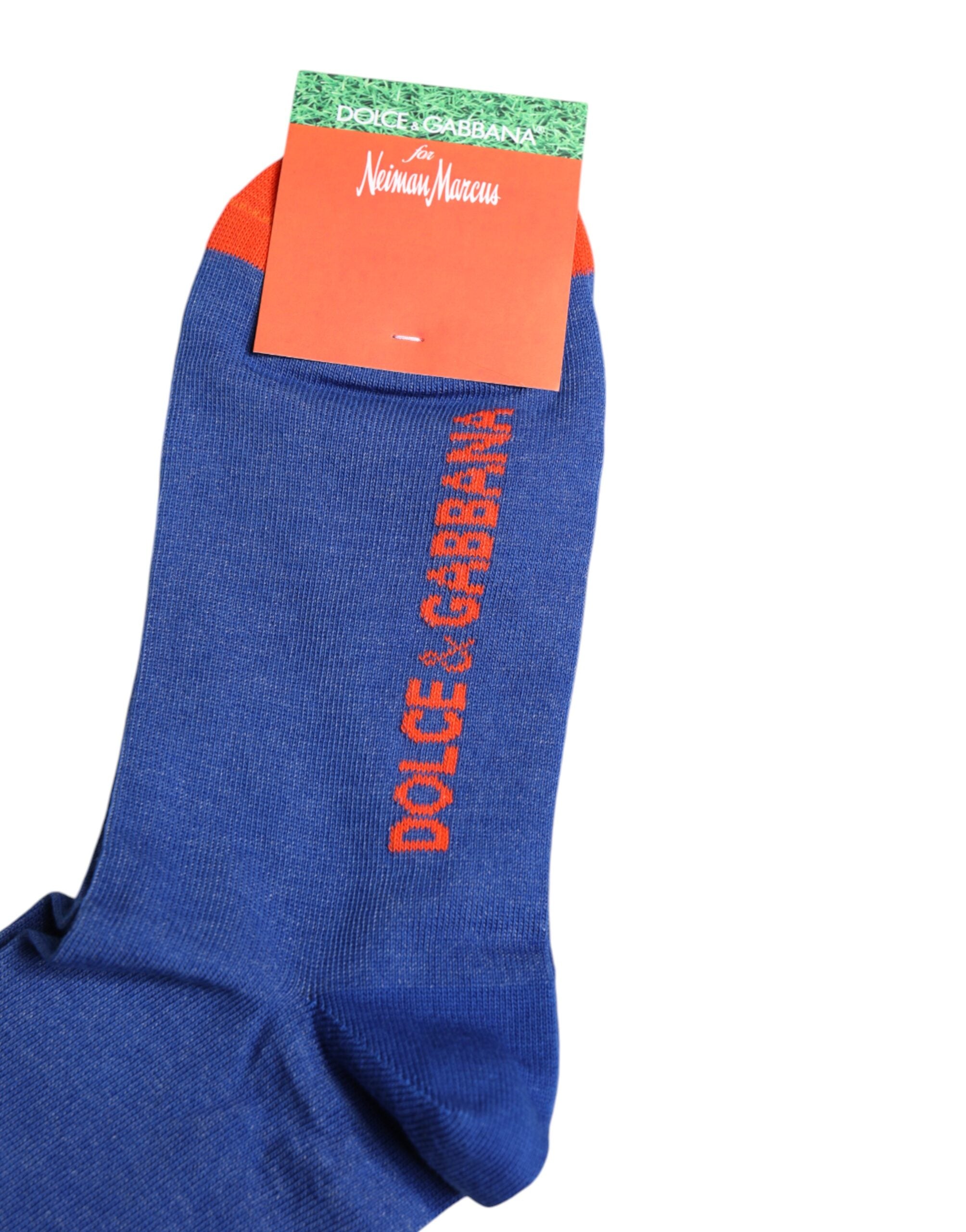 Dolce & Gabbana – Wadenlange Socken aus blauer Baumwolle mit DG-Logo-Print