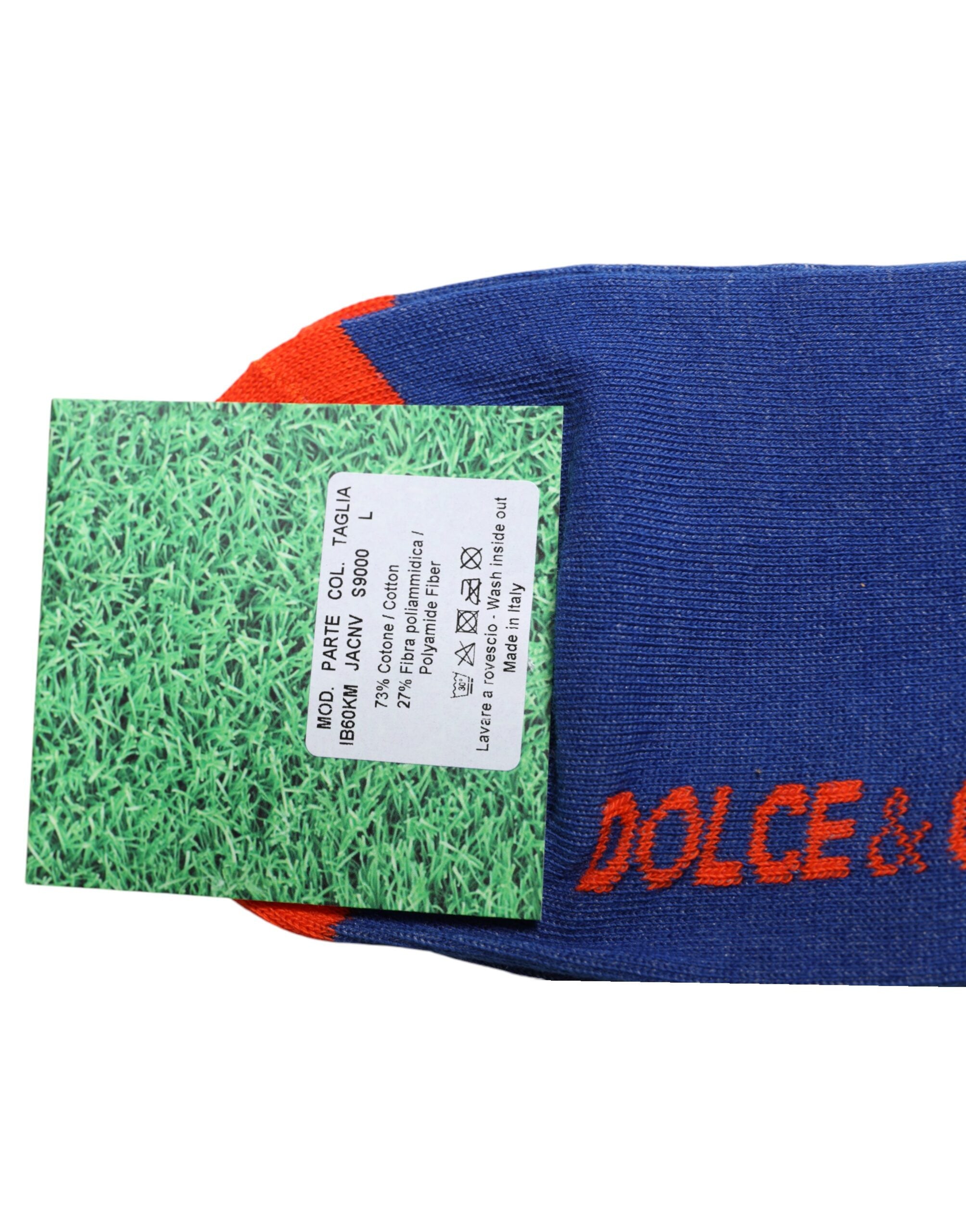 Dolce & Gabbana – Wadenlange Socken aus blauer Baumwolle mit DG-Logo-Print