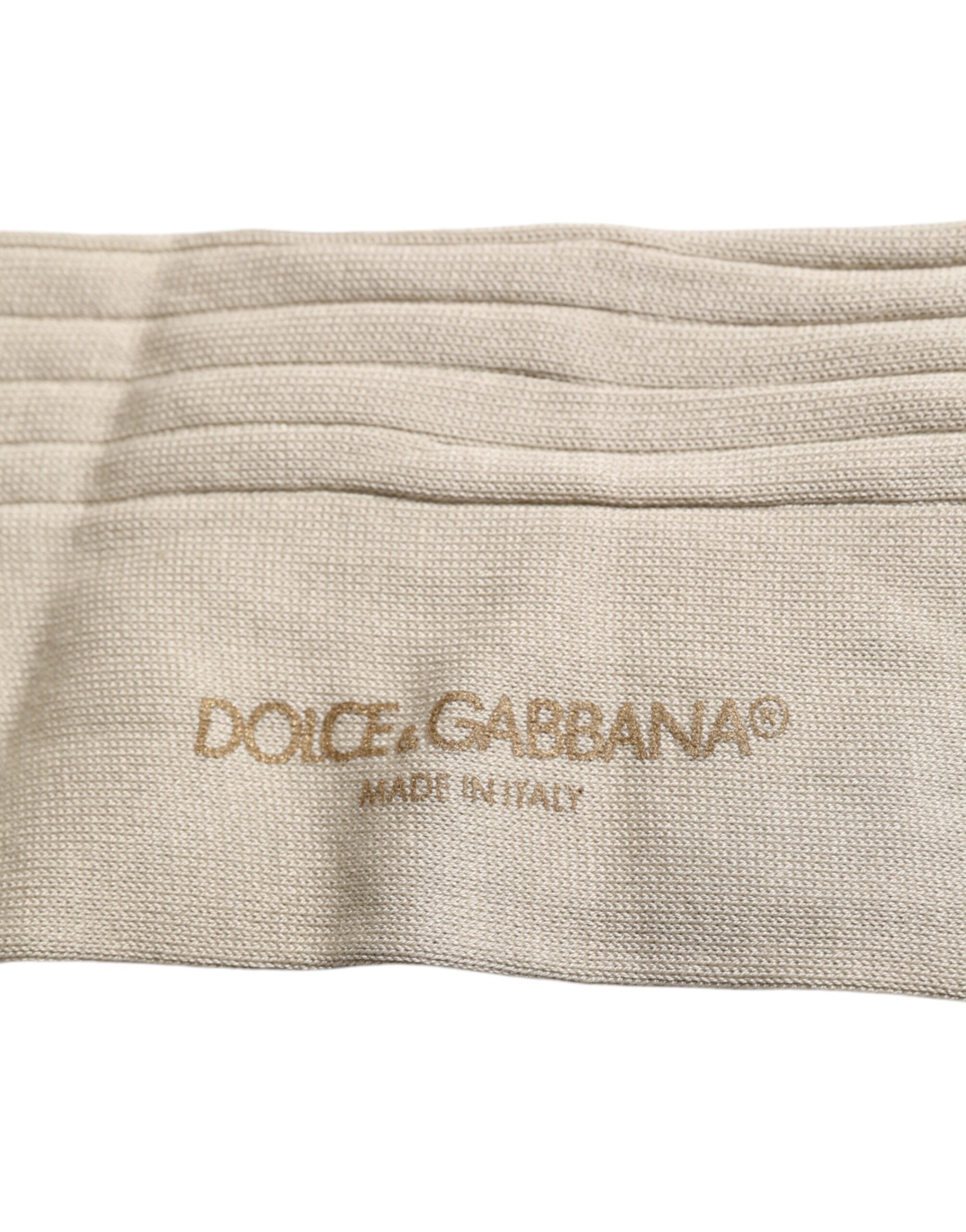Dolce & Gabbana – Wadenlange Socken aus elastischer Baumwolle mit Logo in Beige