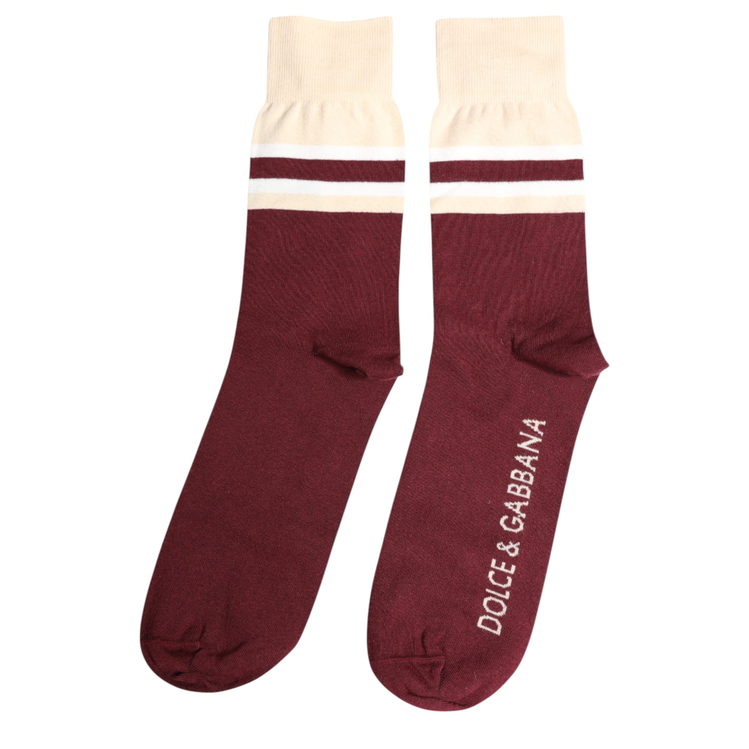 Dolce & Gabbana – Burgunderrote, wadenlange Stretchsocken mit Logo-Print