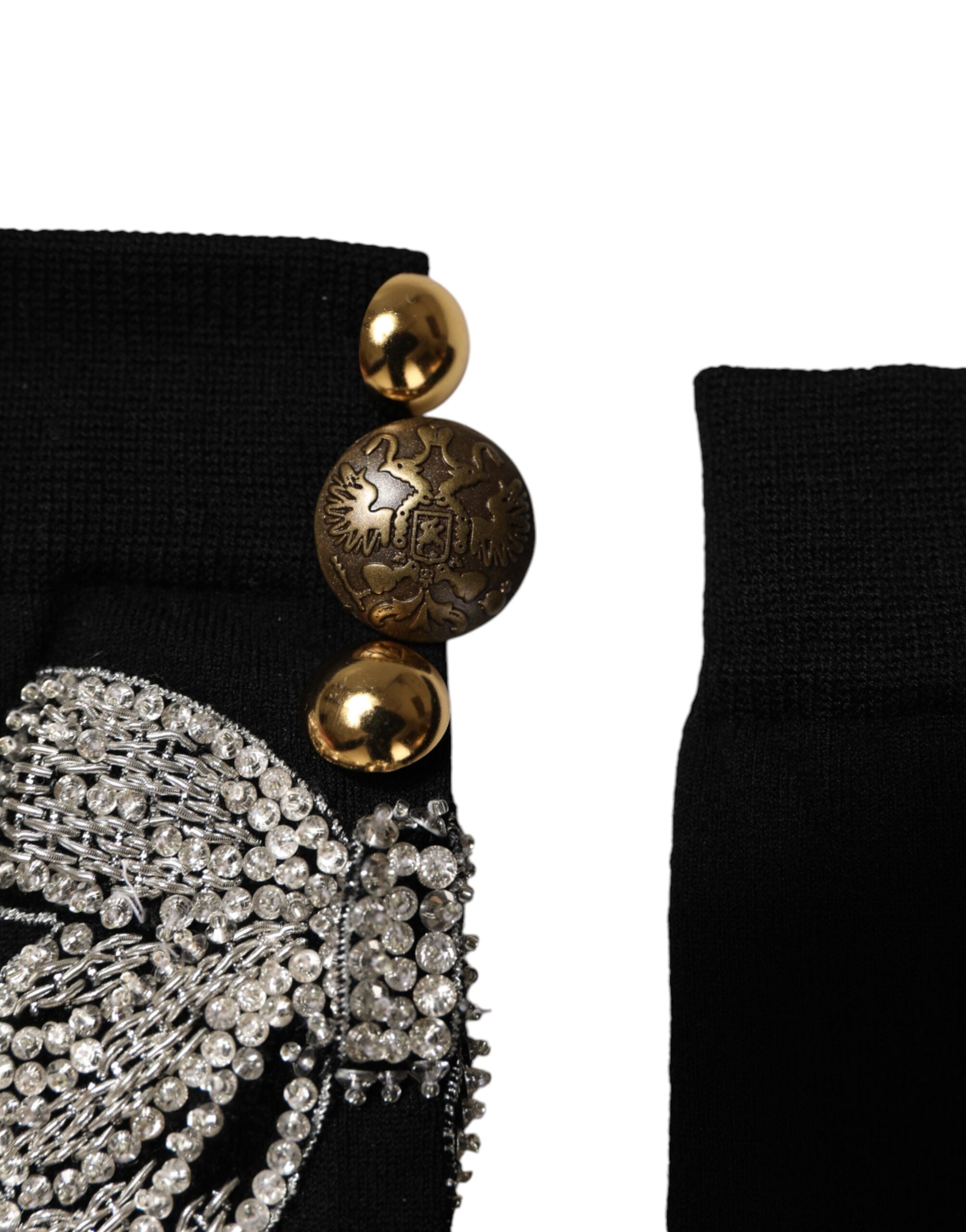 Șosete Dolce & Gabbana negre tricotate cu flori și cristale