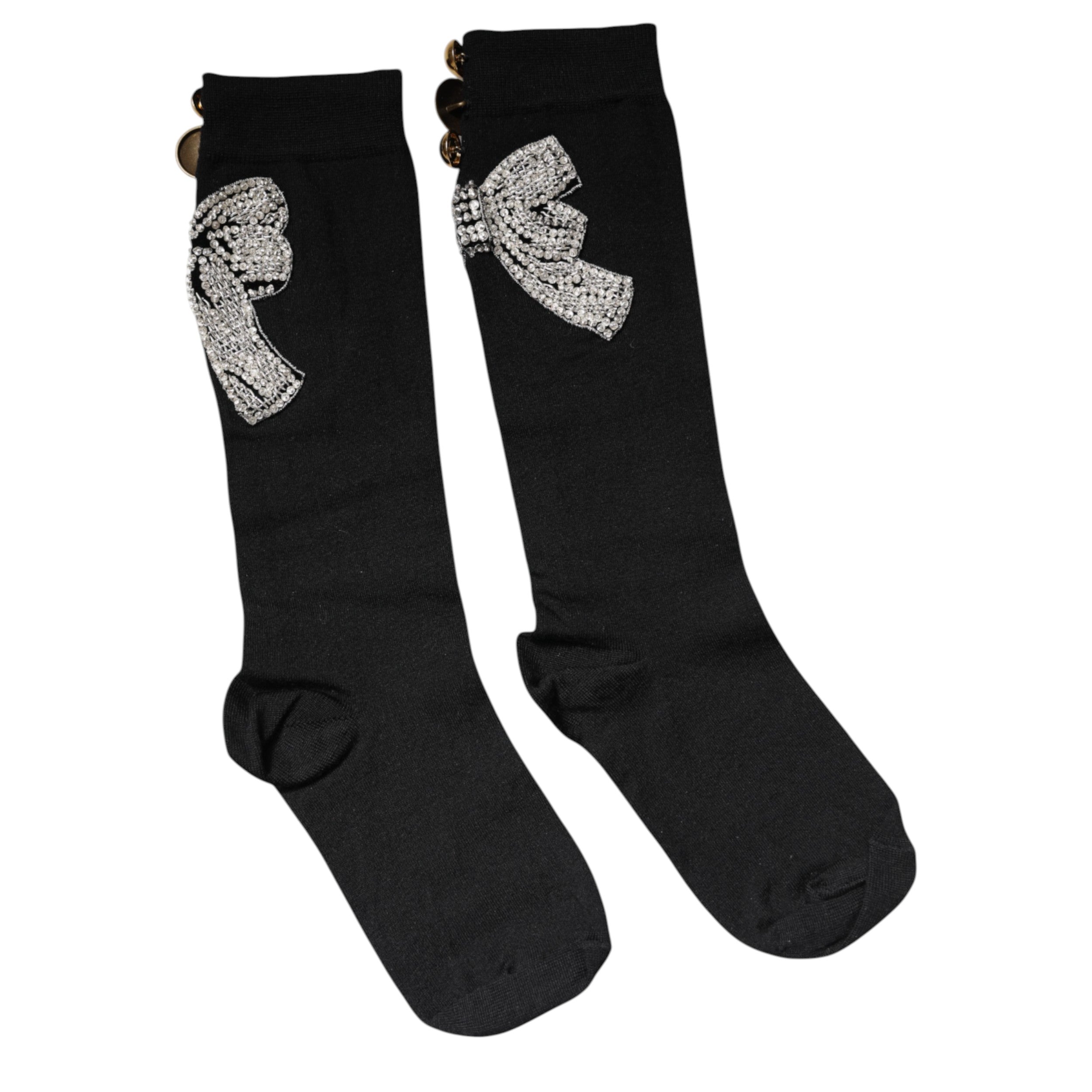 Șosete Dolce & Gabbana negre tricotate cu flori și cristale