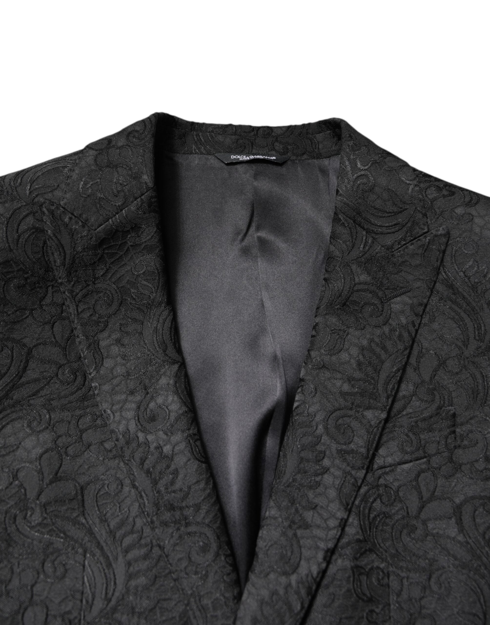 Dolce & Gabbana – Schwarzer Jacquard-Mantel mit Blumenmuster, Jacke und Blazer