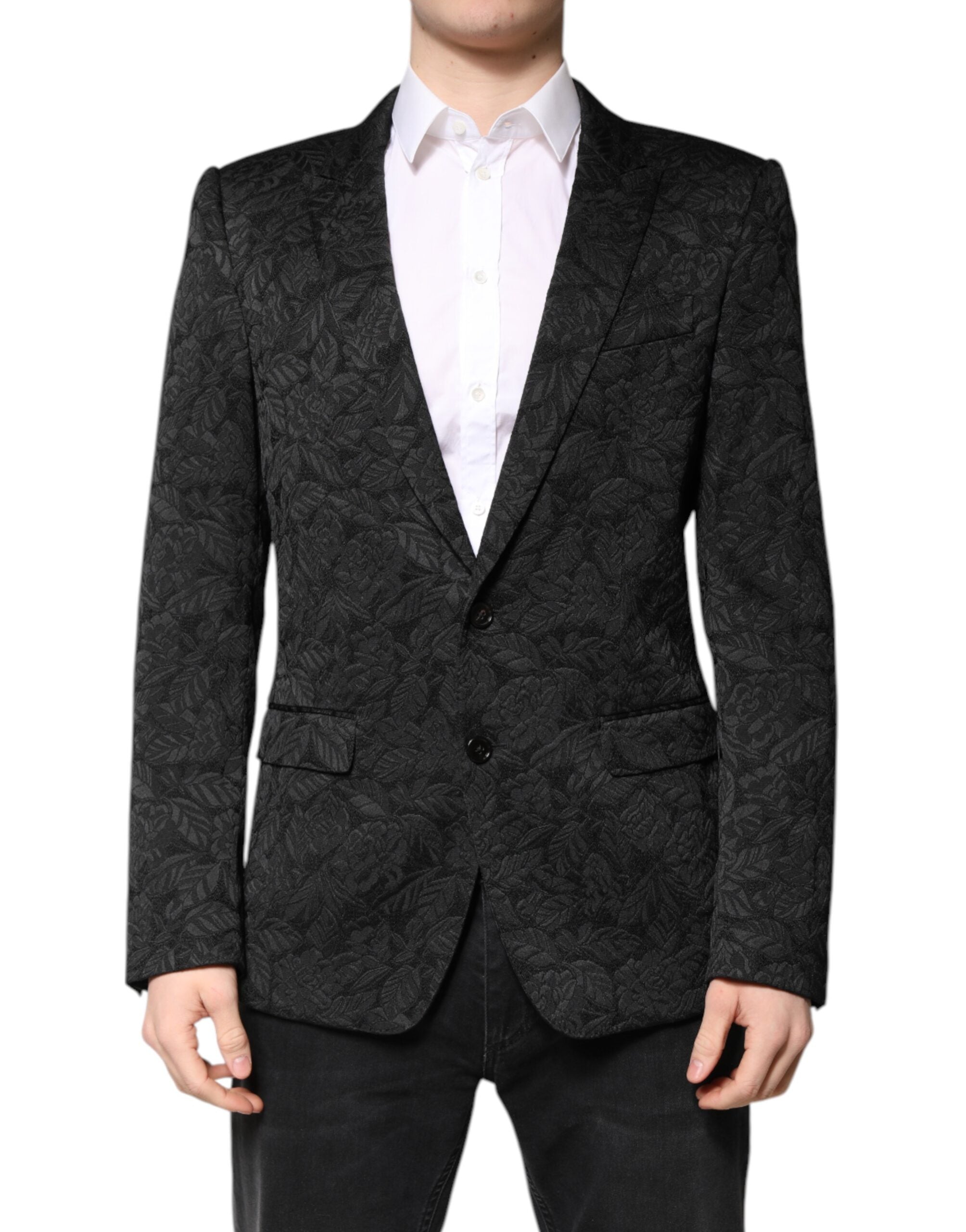 Dolce & Gabbana Schwarzer MARTINI Einreihiger Brokat-Blazer