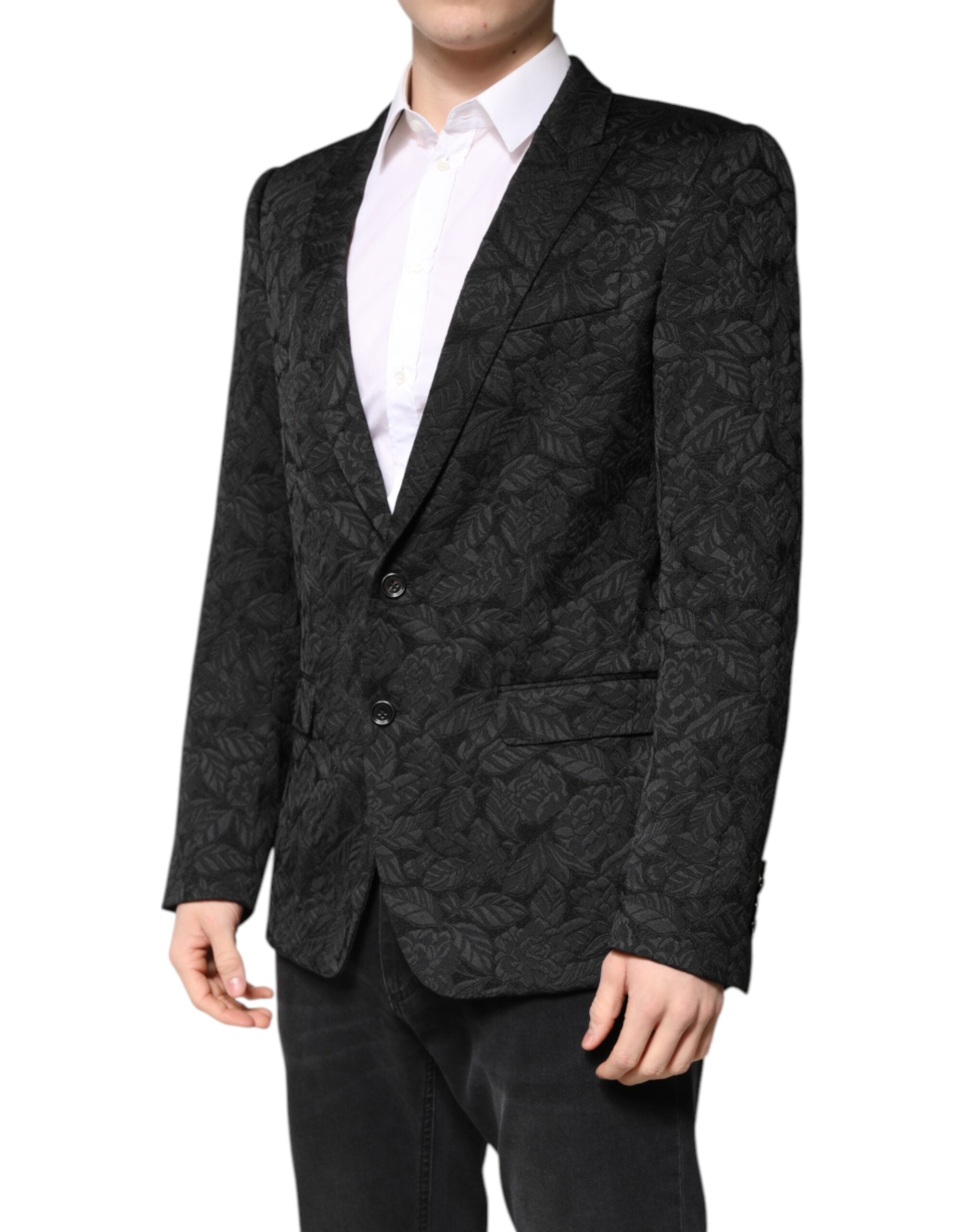 Dolce & Gabbana Schwarzer MARTINI Einreihiger Brokat-Blazer