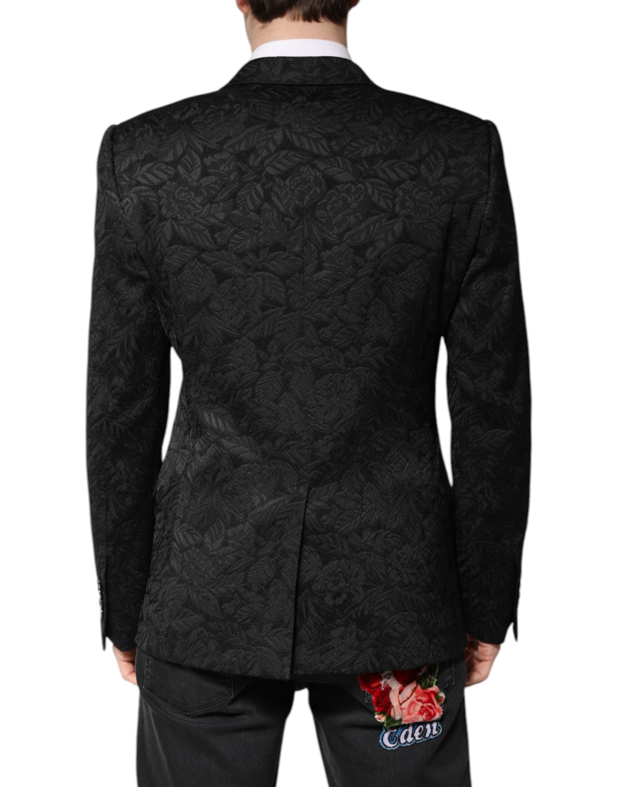 Dolce & Gabbana Schwarzer MARTINI Einreihiger Brokat-Blazer