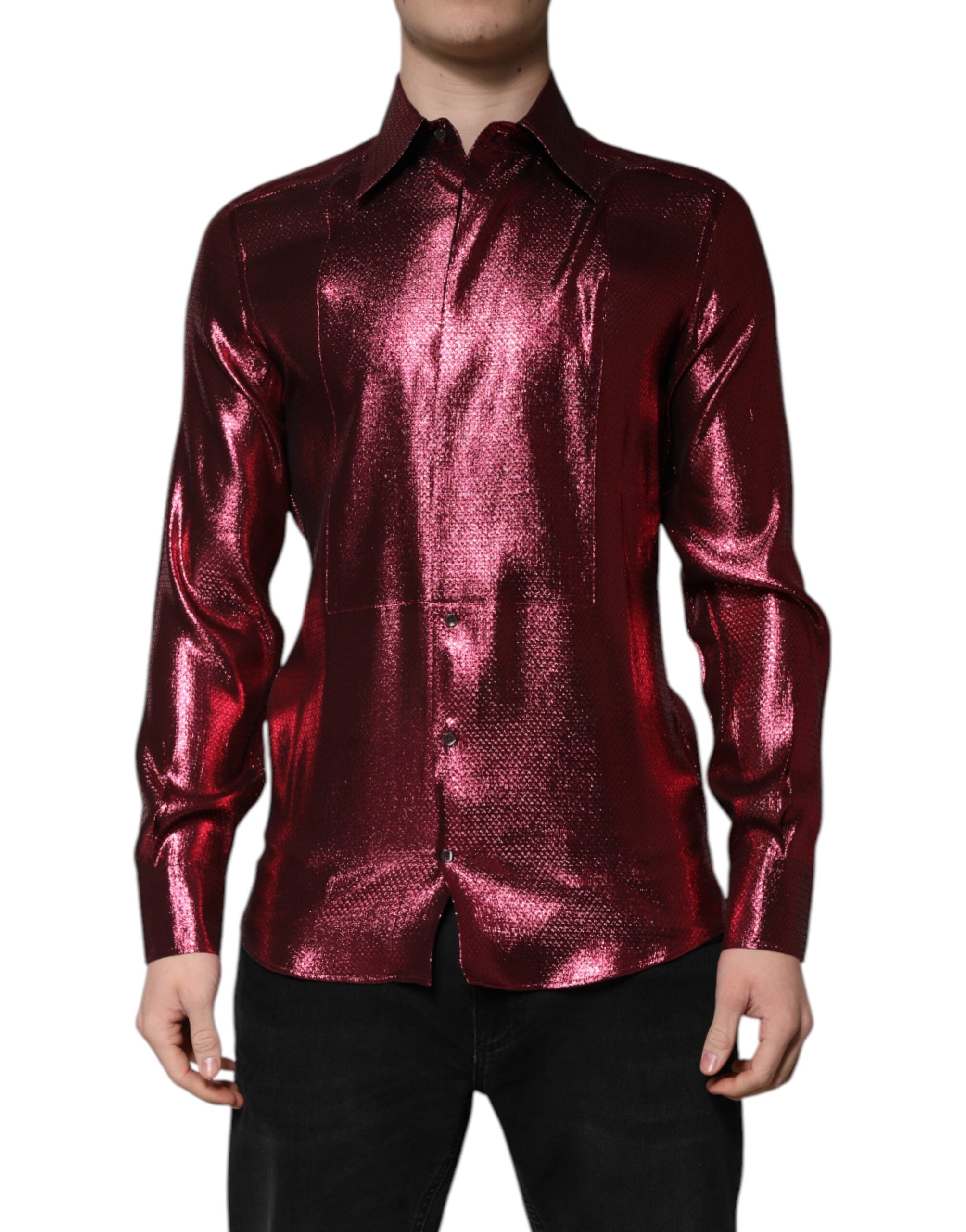 Dolce & Gabbana – Metallic-rotes, goldenes Hemd aus Baumwolle