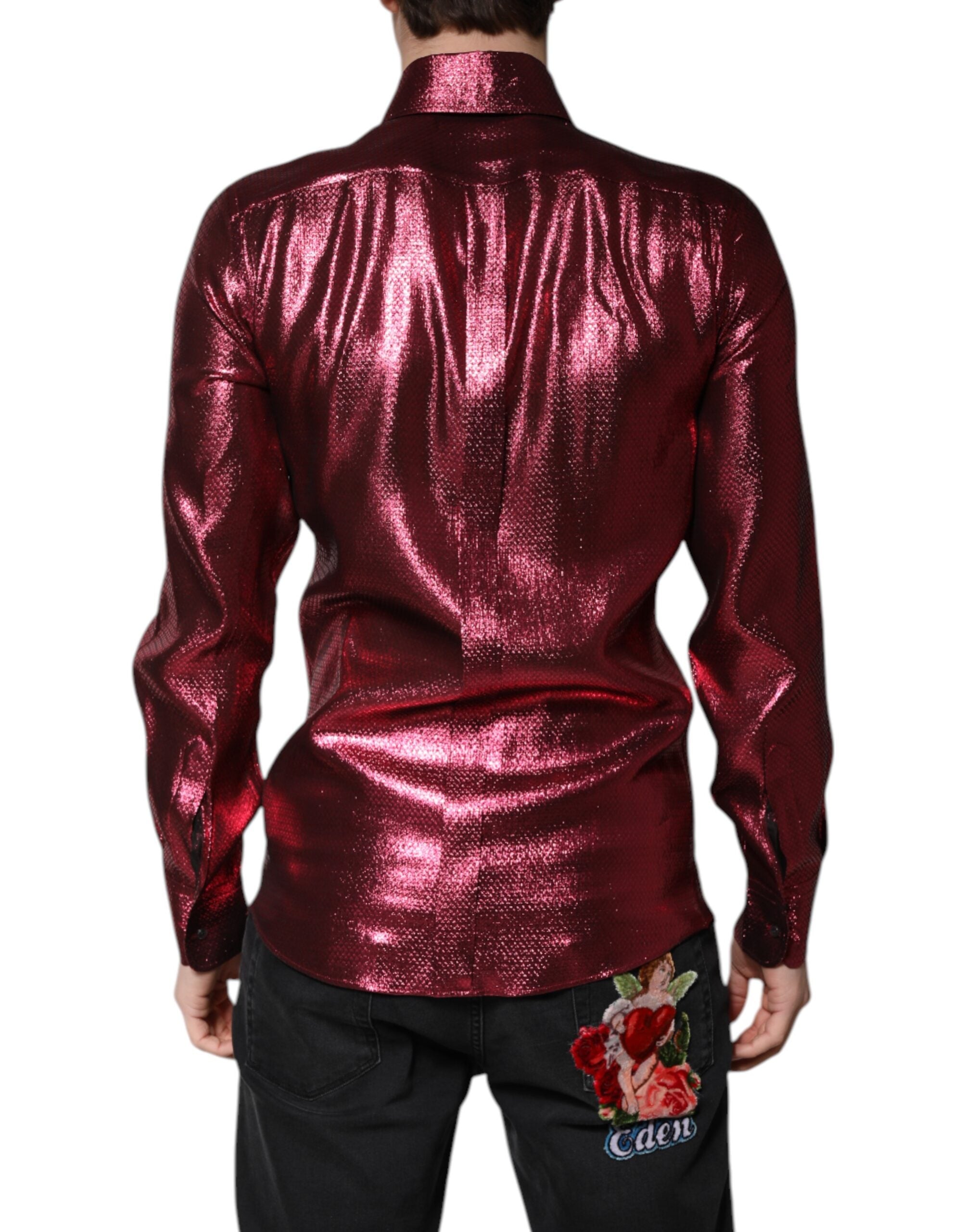 Dolce & Gabbana – Metallic-rotes, goldenes Hemd aus Baumwolle