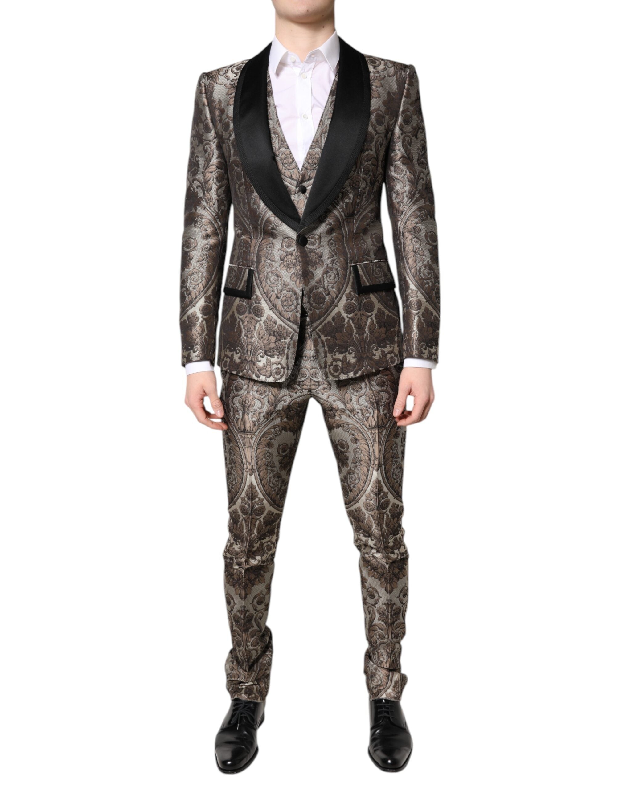 Costum Dolce & Gabbana din 3 piese cu un singur rând de nasturi, din jacquard multicolor