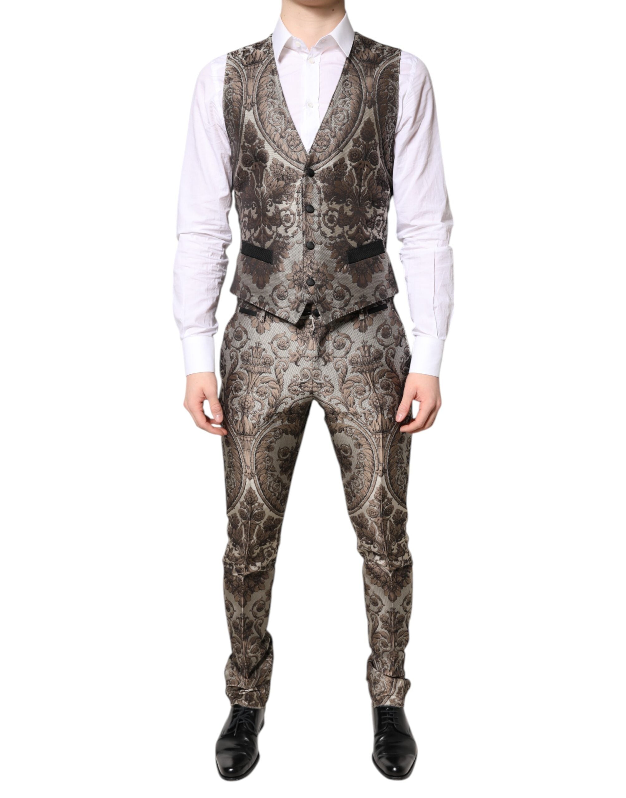 Dolce & Gabbana – Mehrfarbiger, einreihiger, dreiteiliger Jacquard-Anzug