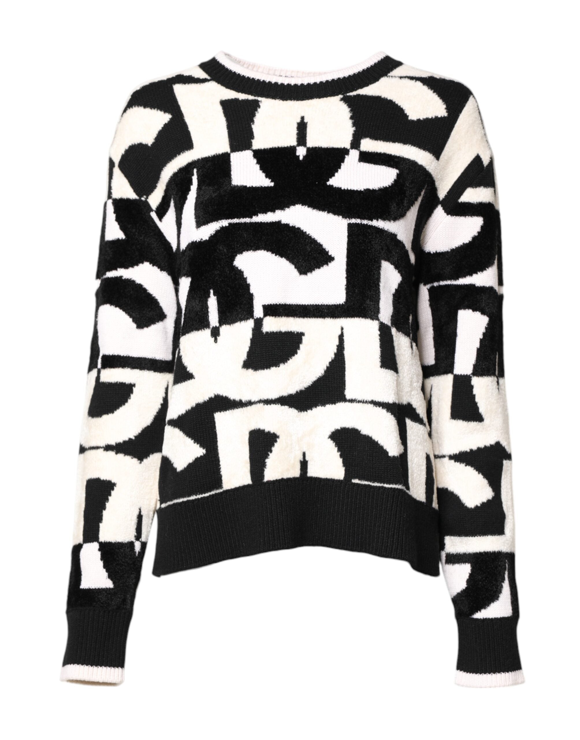 Dolce & Gabbana Weiß Schwarz Logo Print Damen Pullover
