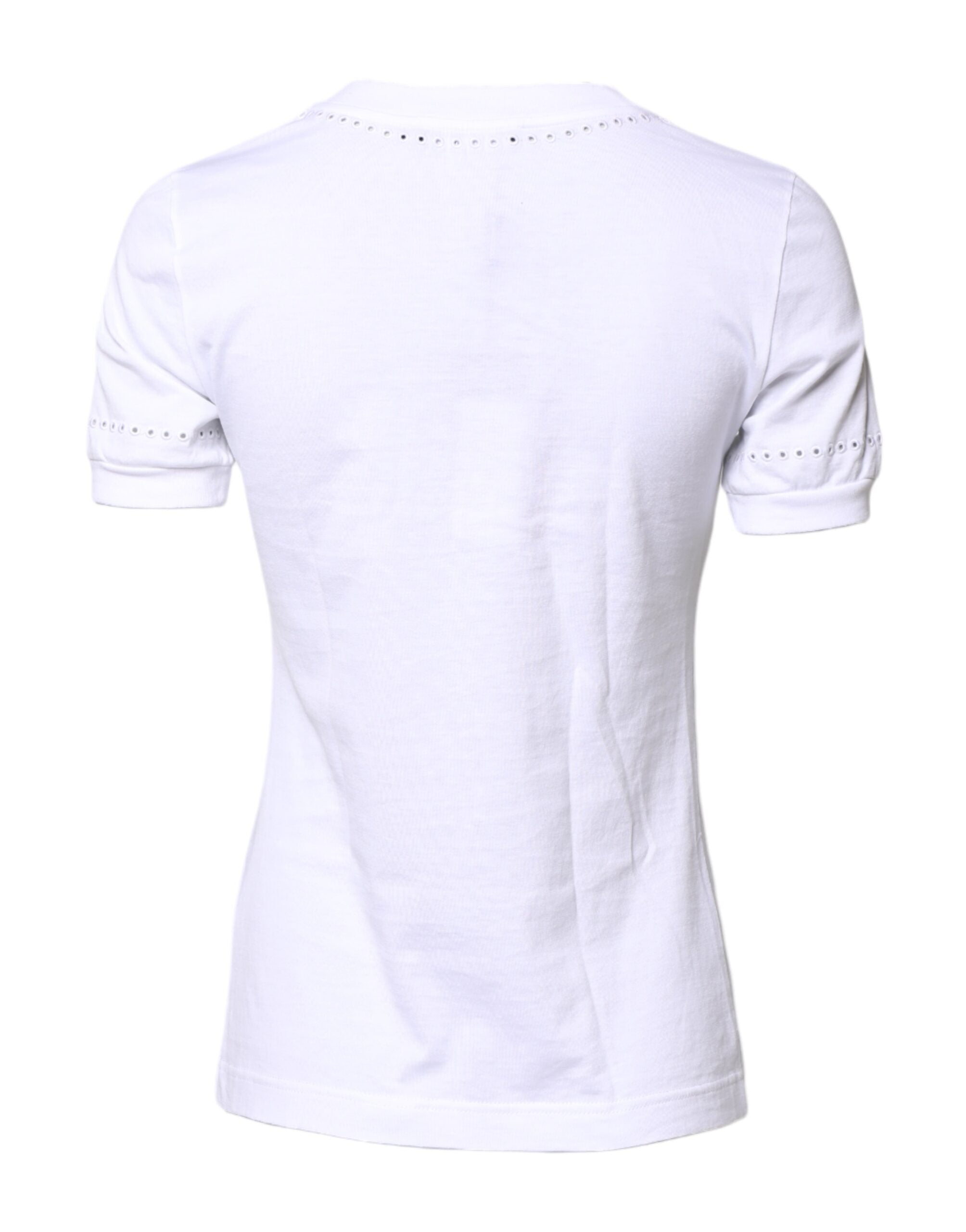 Dolce & Gabbana – Weißes Baumwoll-T-Shirt mit Blumenlogo und Rundhalsausschnitt