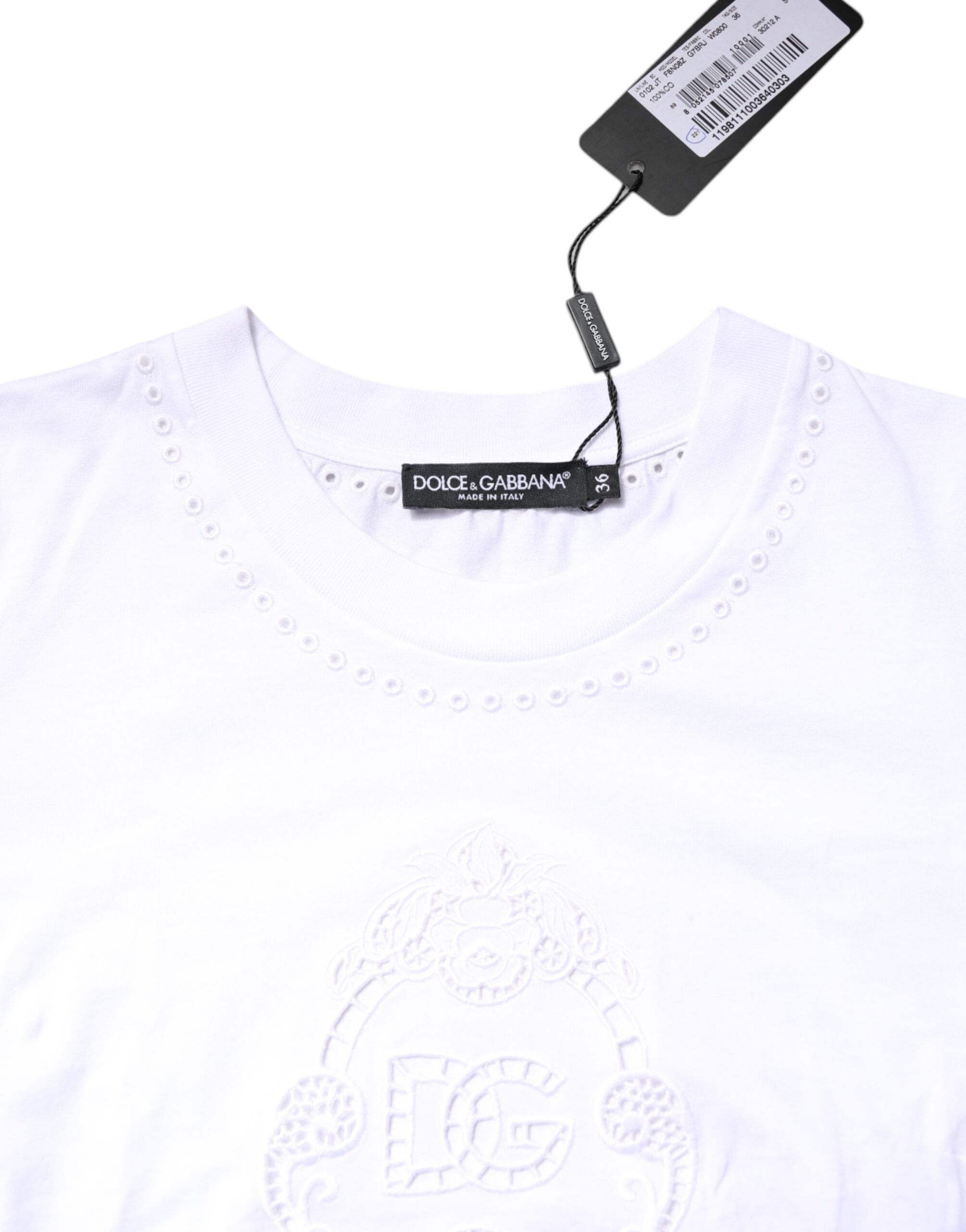 Dolce & Gabbana – Weißes Baumwoll-T-Shirt mit Blumenlogo und Rundhalsausschnitt