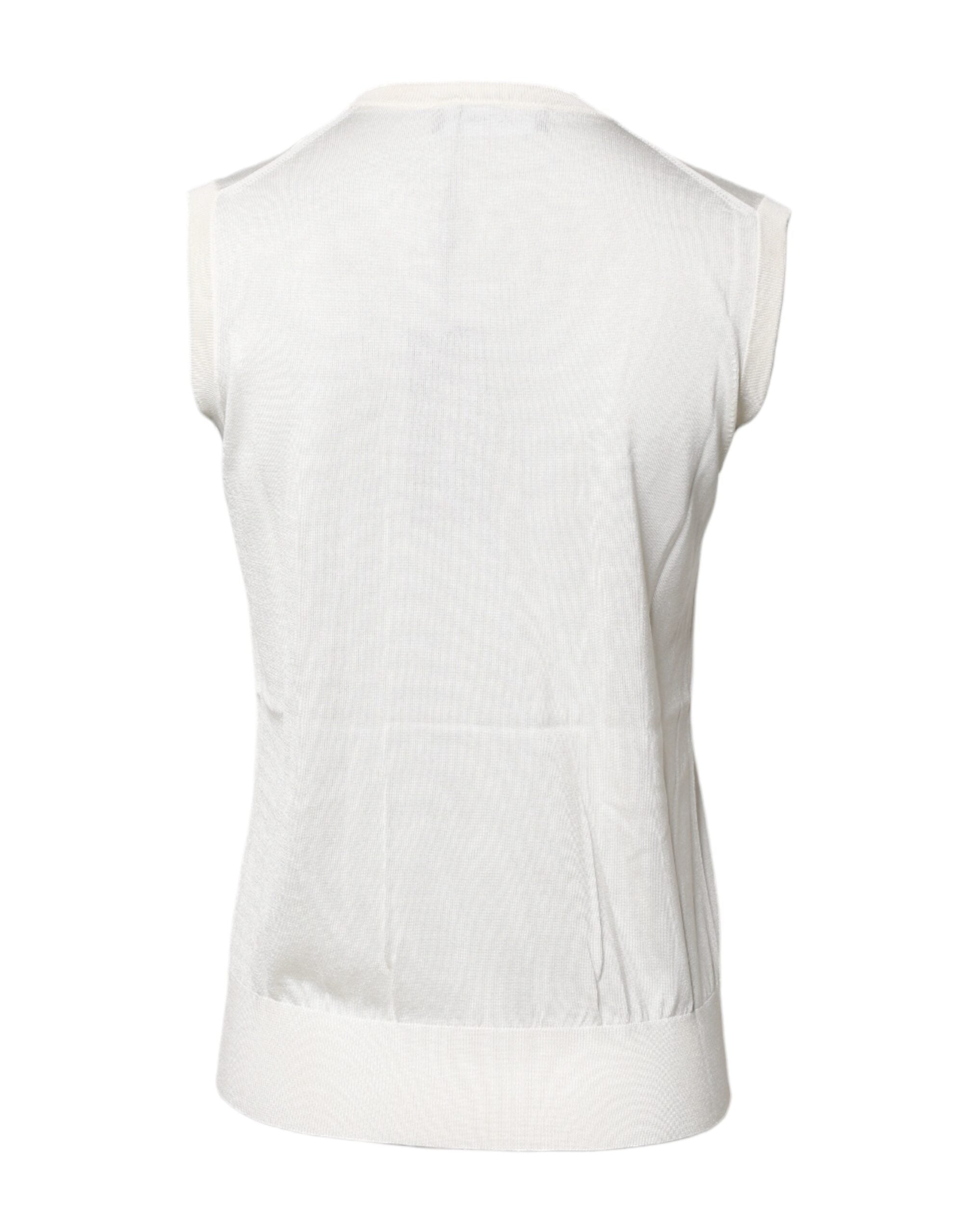 Dolce & Gabbana – Weißes, ärmelloses Tanktop aus Seide mit Rundhalsausschnitt