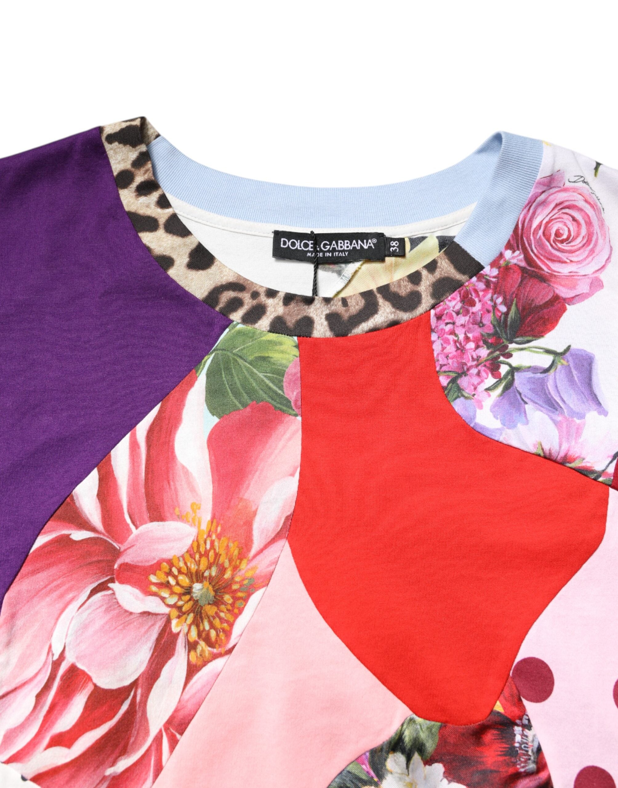 Dolce & Gabbana Mehrfarbiges Patchwork-Bluse-Top mit kurzen Ärmeln