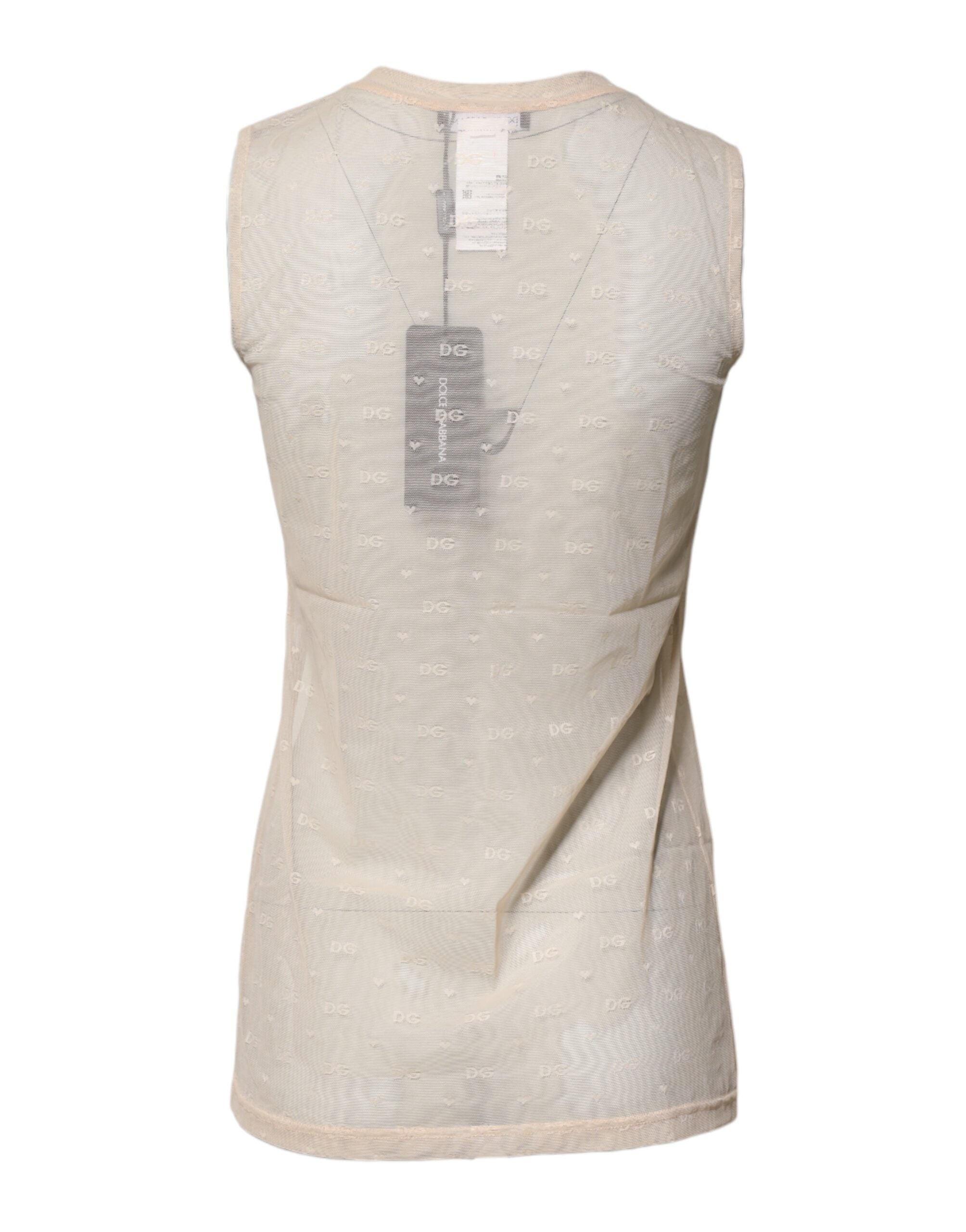 Dolce & Gabbana – Durchsichtiges, ärmelloses Tanktop aus Nylon mit Logo in Elfenbein