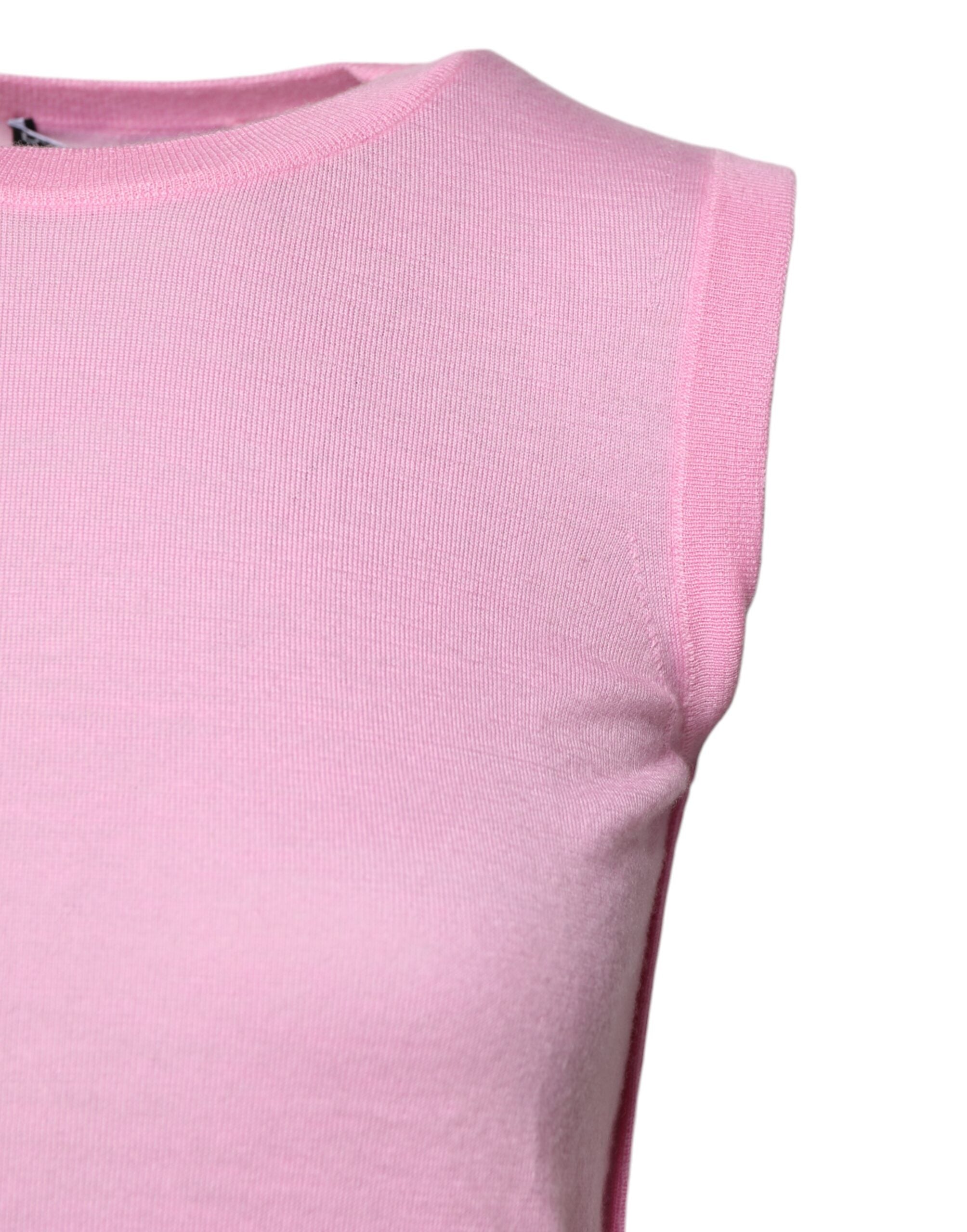 Dolce & Gabbana – Ärmelloses Tanktop aus Kaschmir mit Rundhalsausschnitt in Rosa