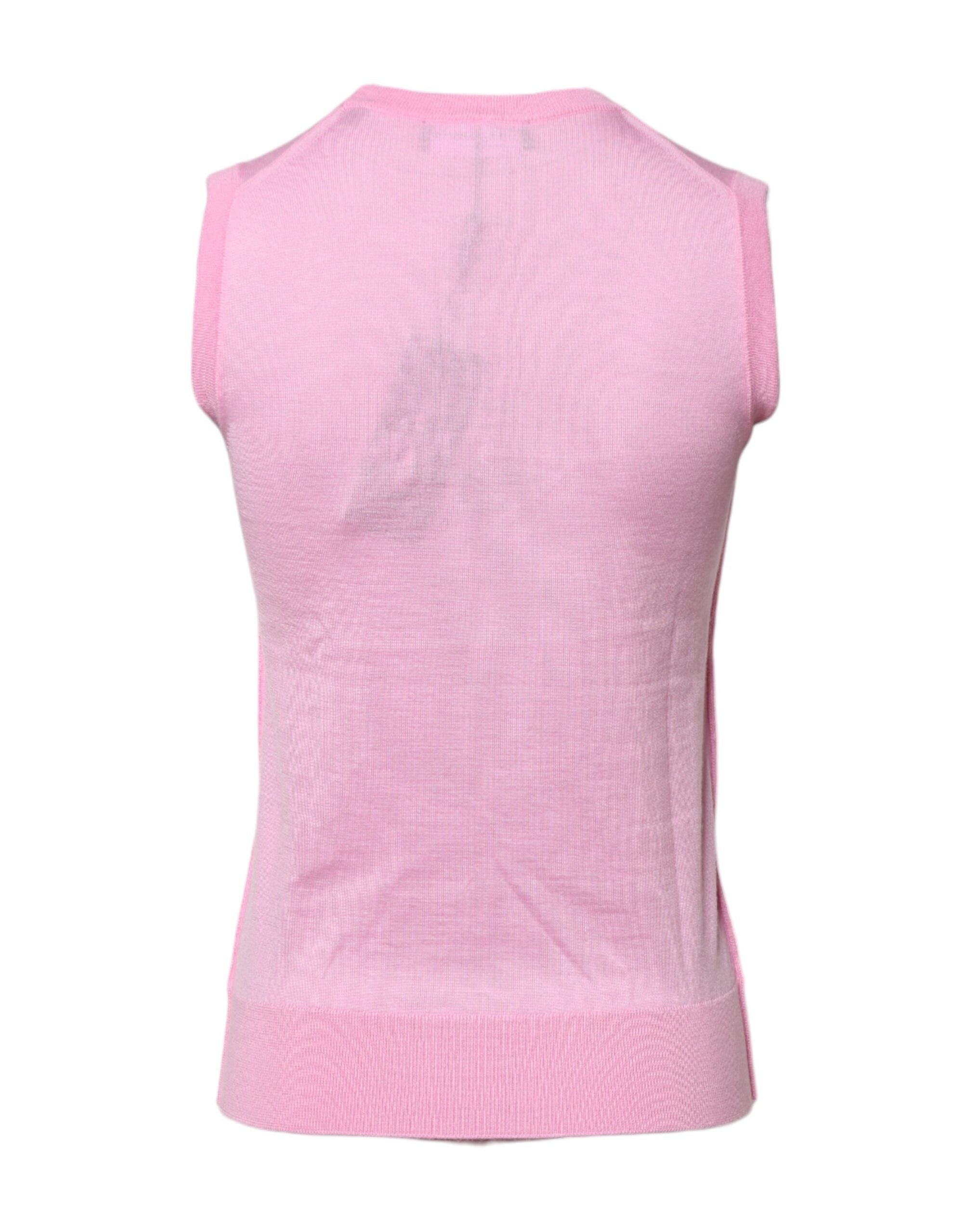 Dolce & Gabbana – Ärmelloses Tanktop aus Kaschmir mit Rundhalsausschnitt in Rosa