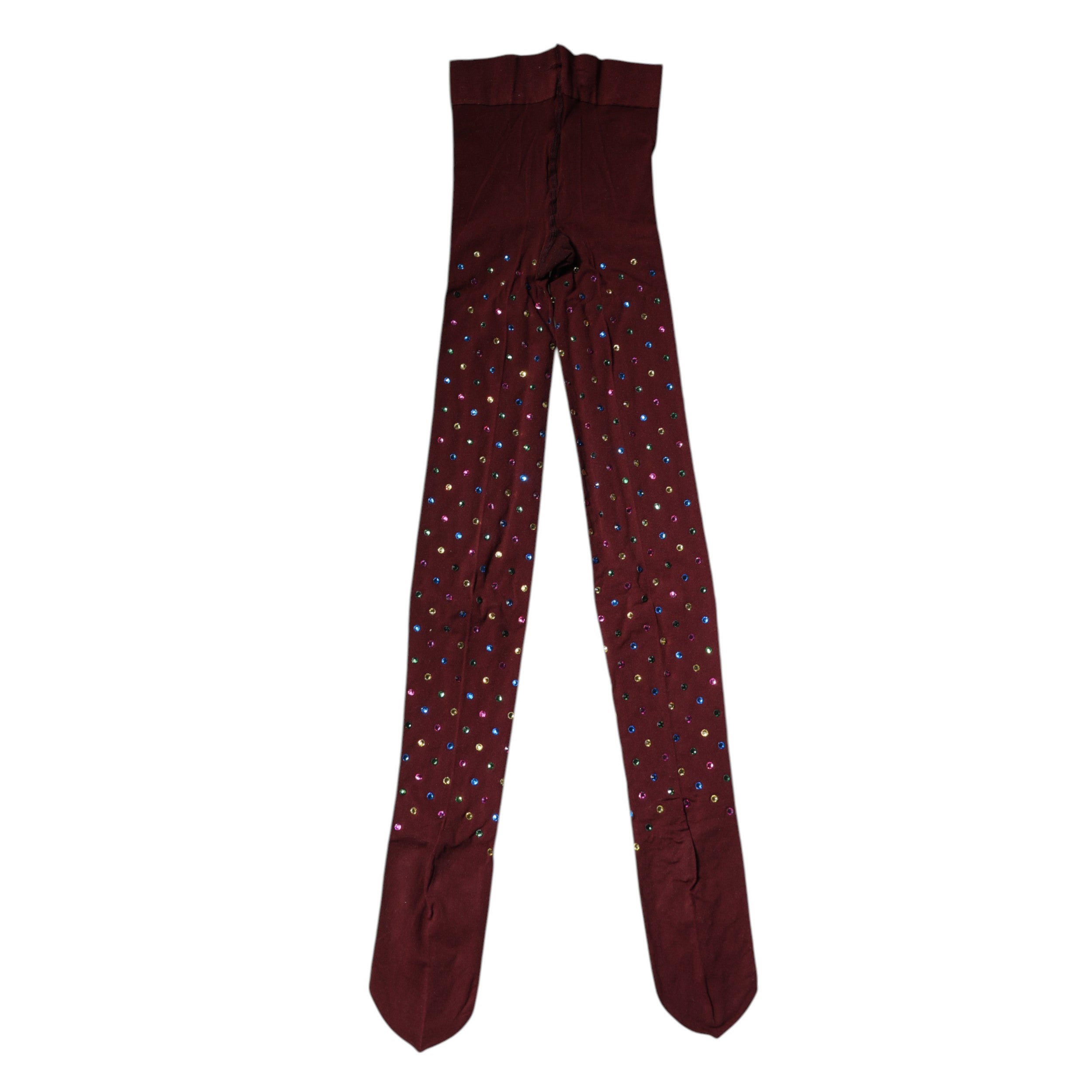 Dolce & Gabbana – Kastanienbraune Nylon-Strumpfhose mit Kristallverzierung