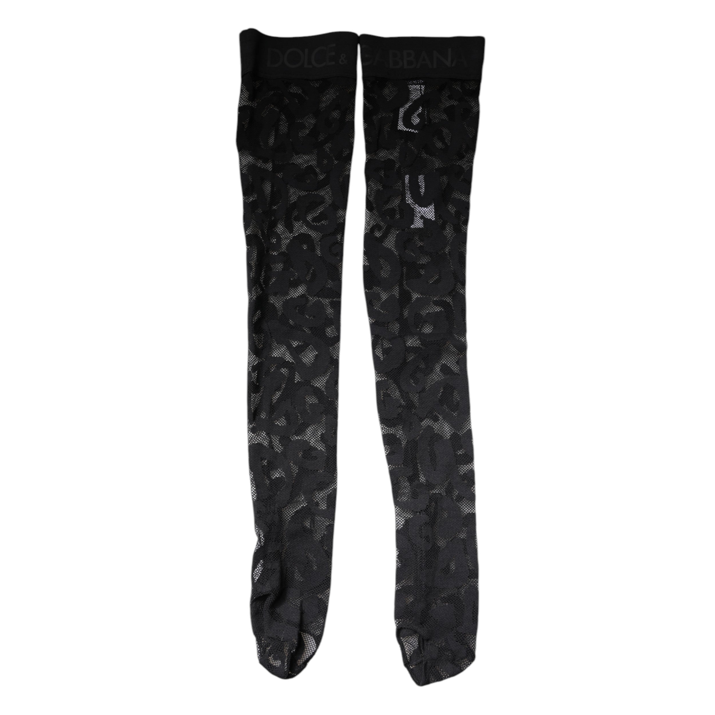 Dolce & Gabbana Schwarze Strümpfe aus Baumwollstrümpfen mit Blumenspitze