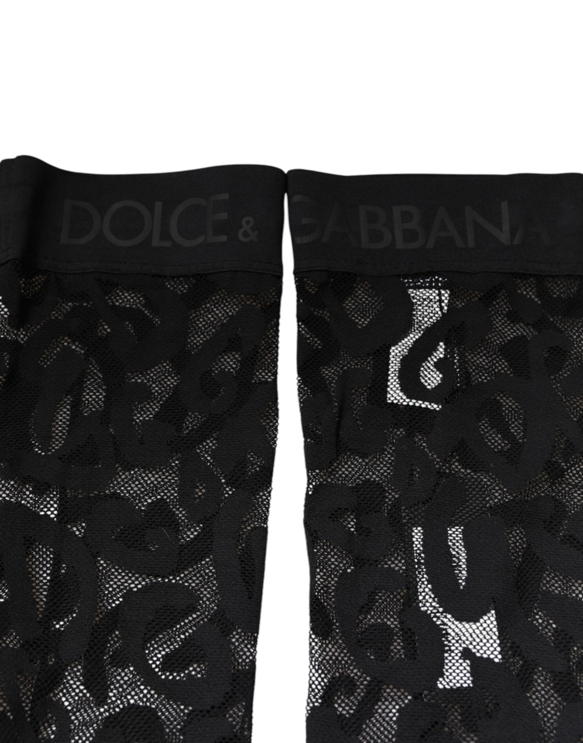 Dolce & Gabbana Schwarze Strümpfe aus Baumwollstrümpfen mit Blumenspitze