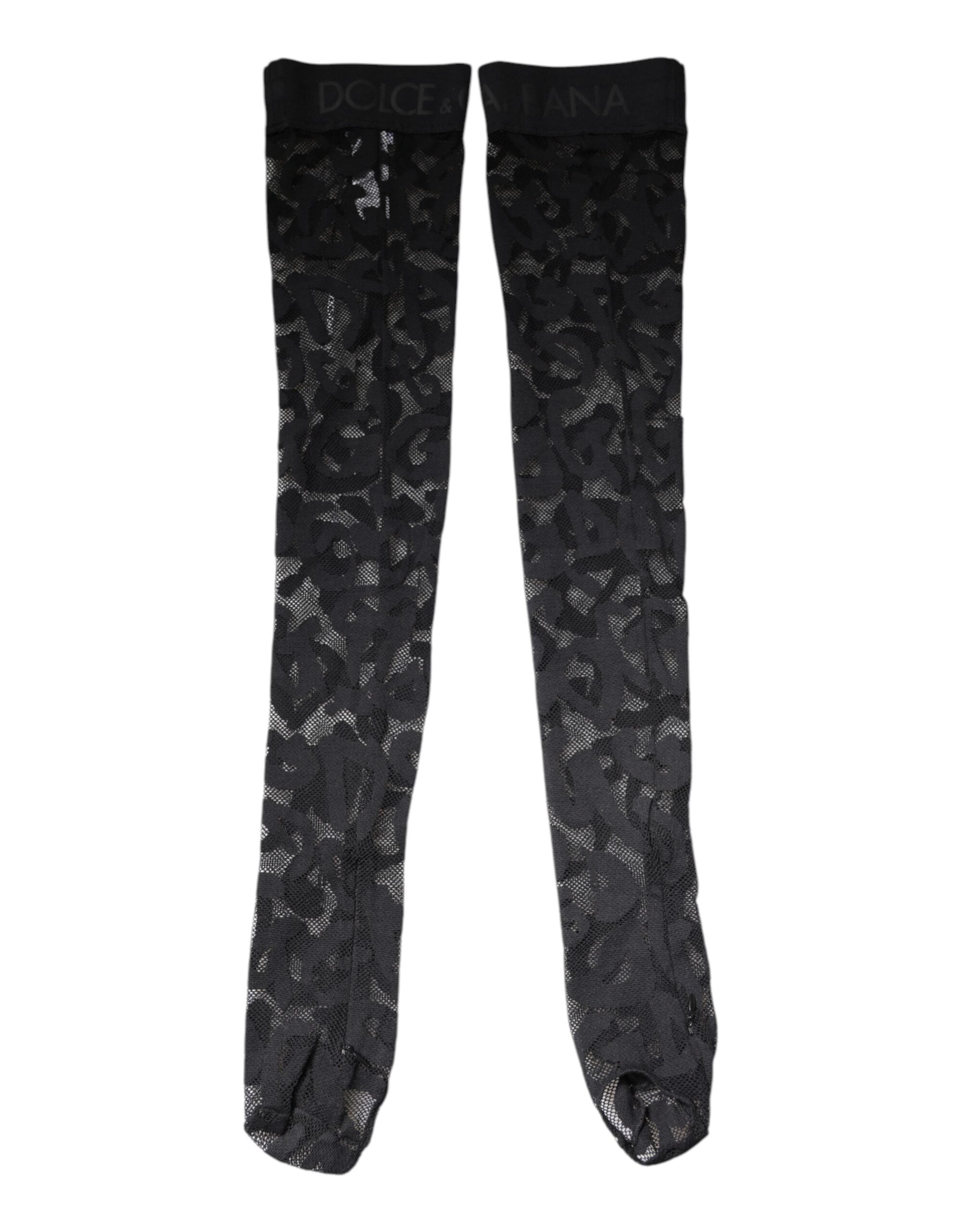 Dolce & Gabbana Schwarze Strümpfe aus Baumwollstrümpfen mit Blumenspitze