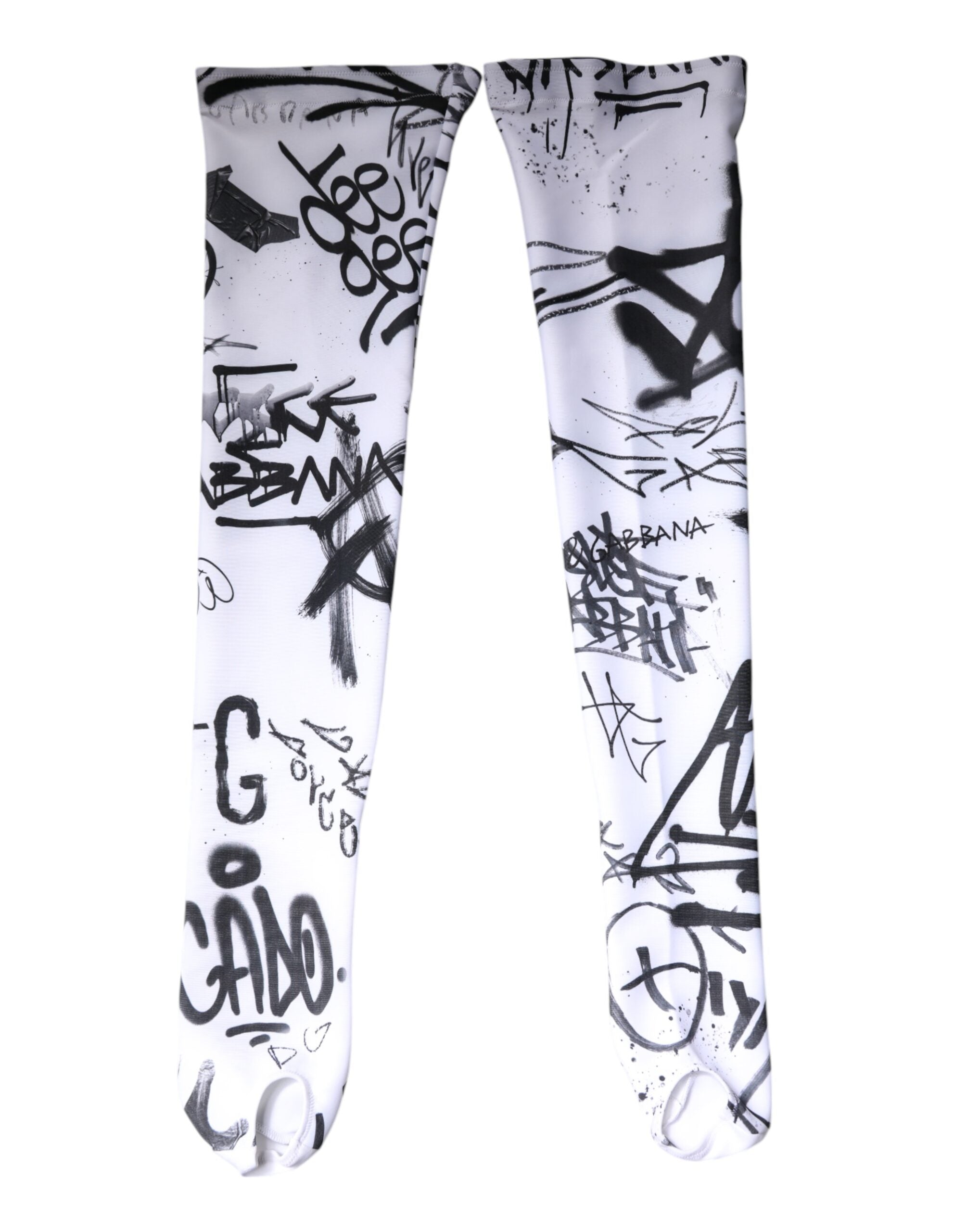 Dolce & Gabbana – Wadenstrümpfe aus weißer Baumwolle mit Graffiti-Motiv