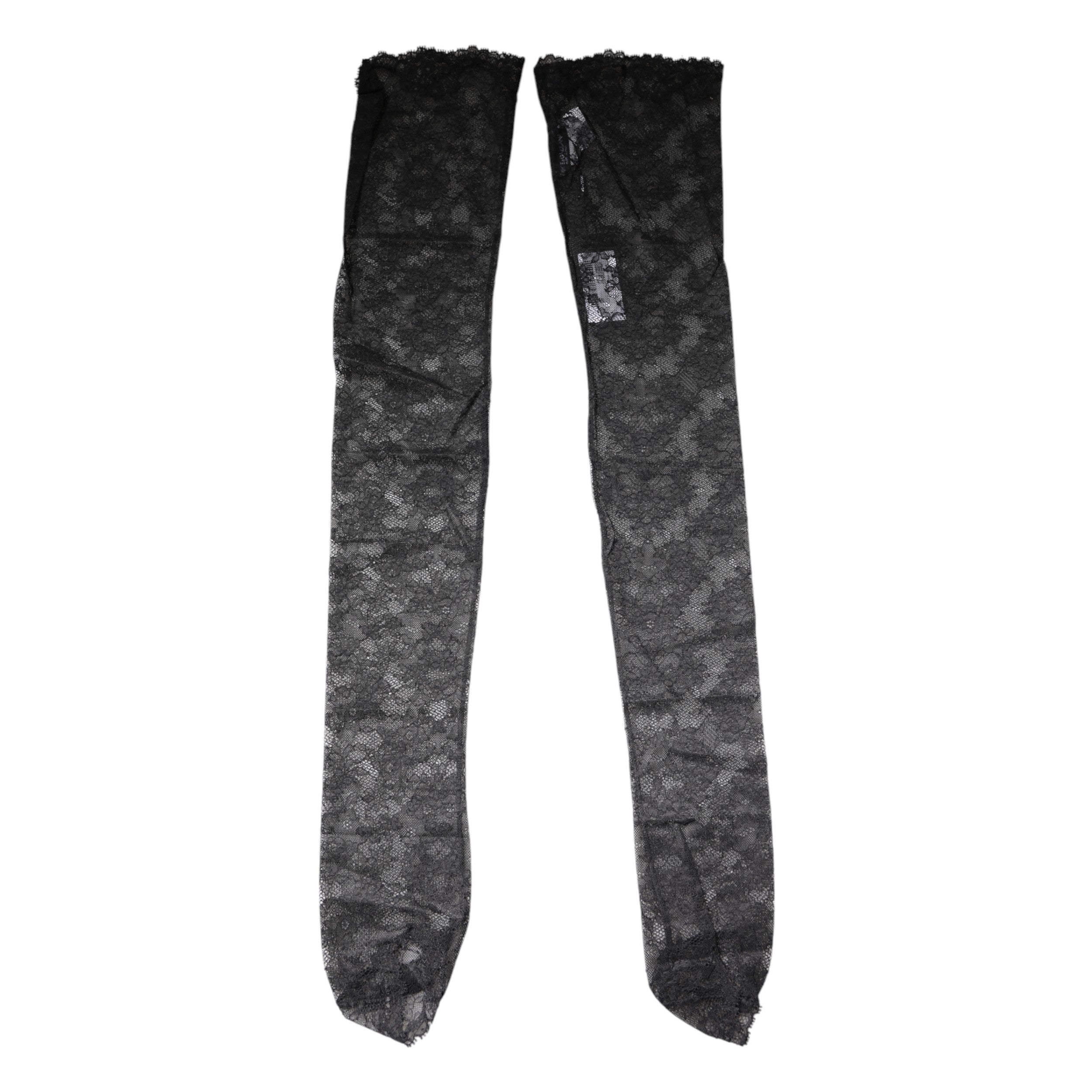 Dolce & Gabbana Schwarze Strümpfe aus Baumwollstrümpfen mit Blumenspitze