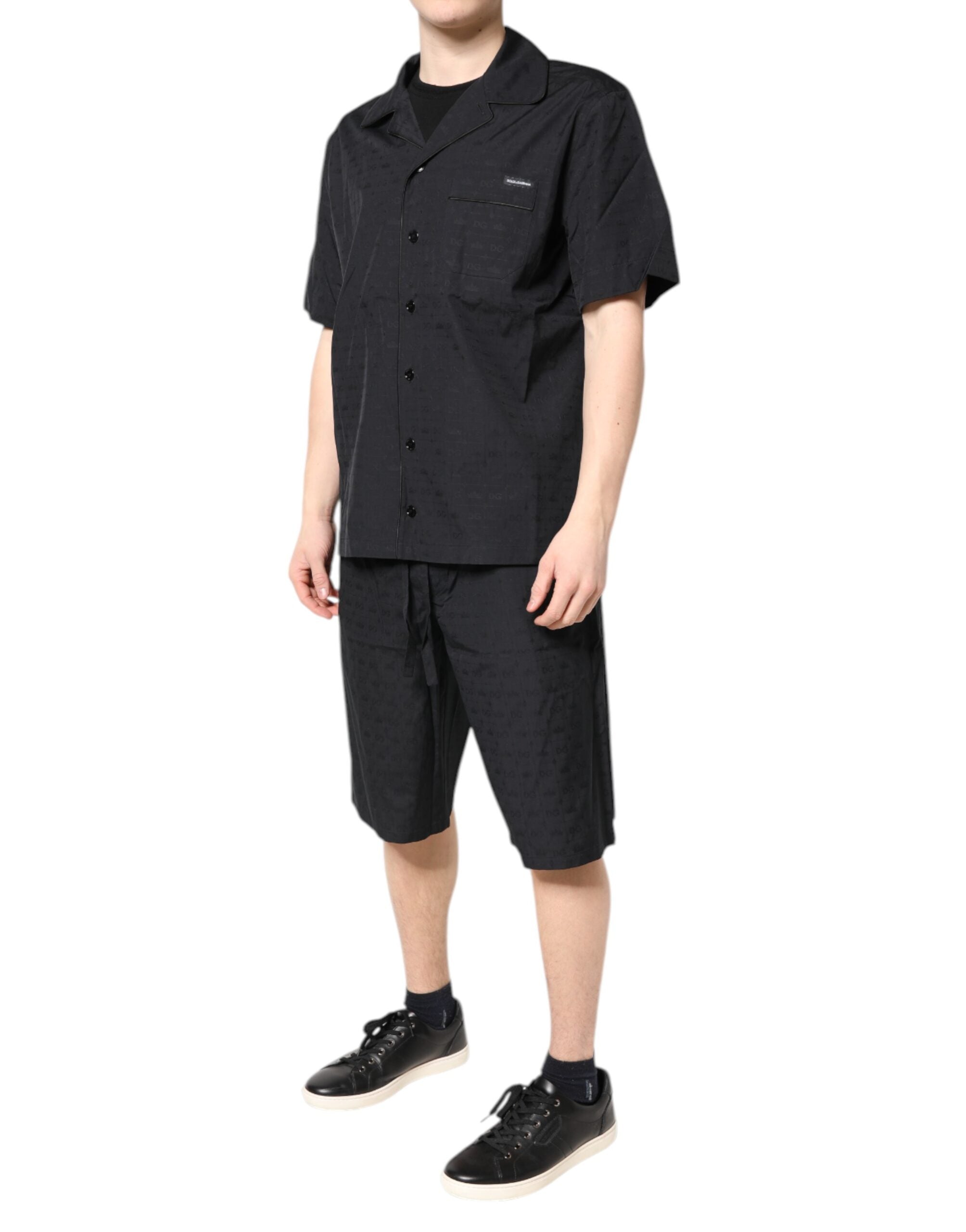 Dolce & Gabbana Herren-Pyjama-Set aus schwarzer Baumwolle, Nachtwäsche