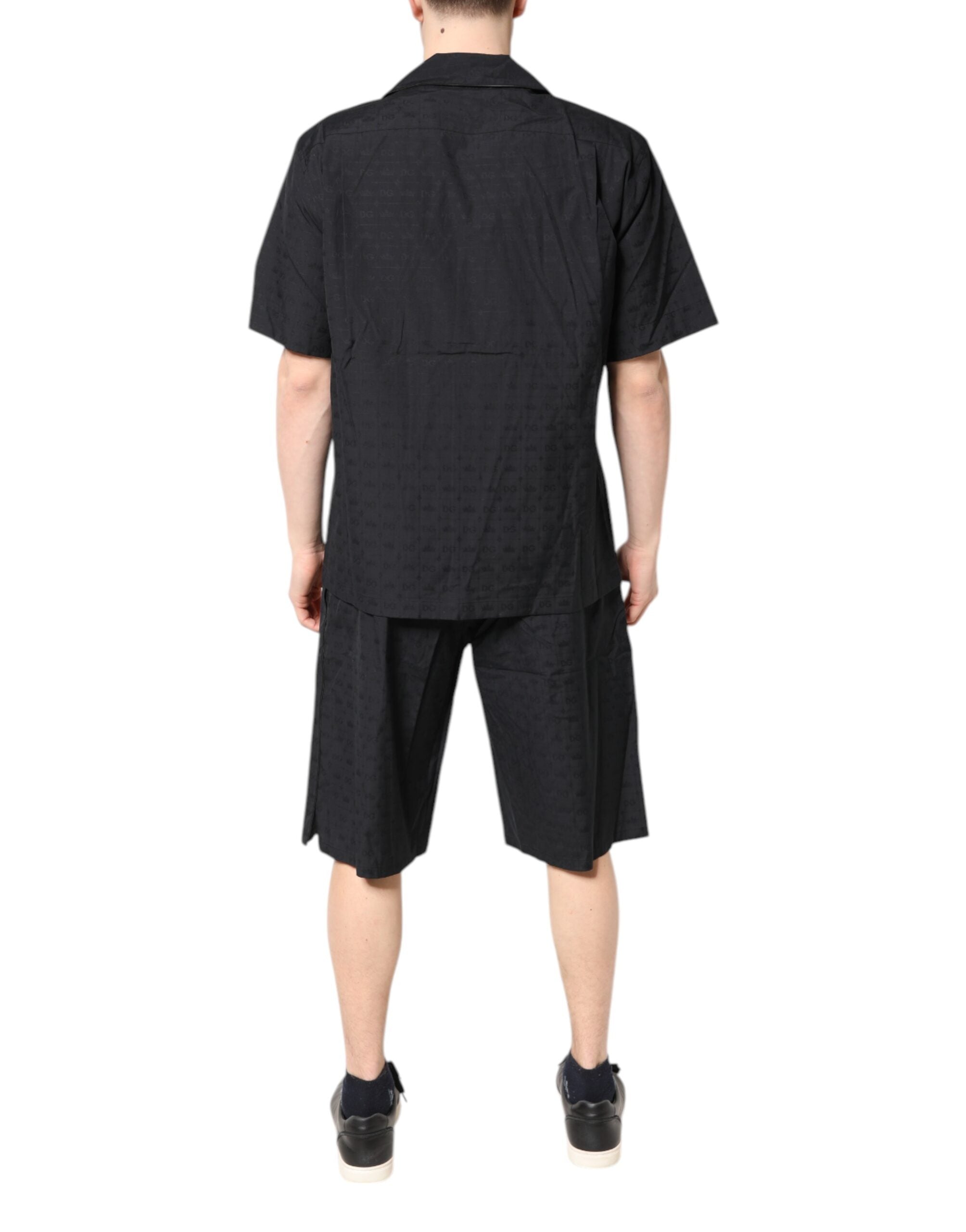 Dolce & Gabbana Herren-Pyjama-Set aus schwarzer Baumwolle, Nachtwäsche
