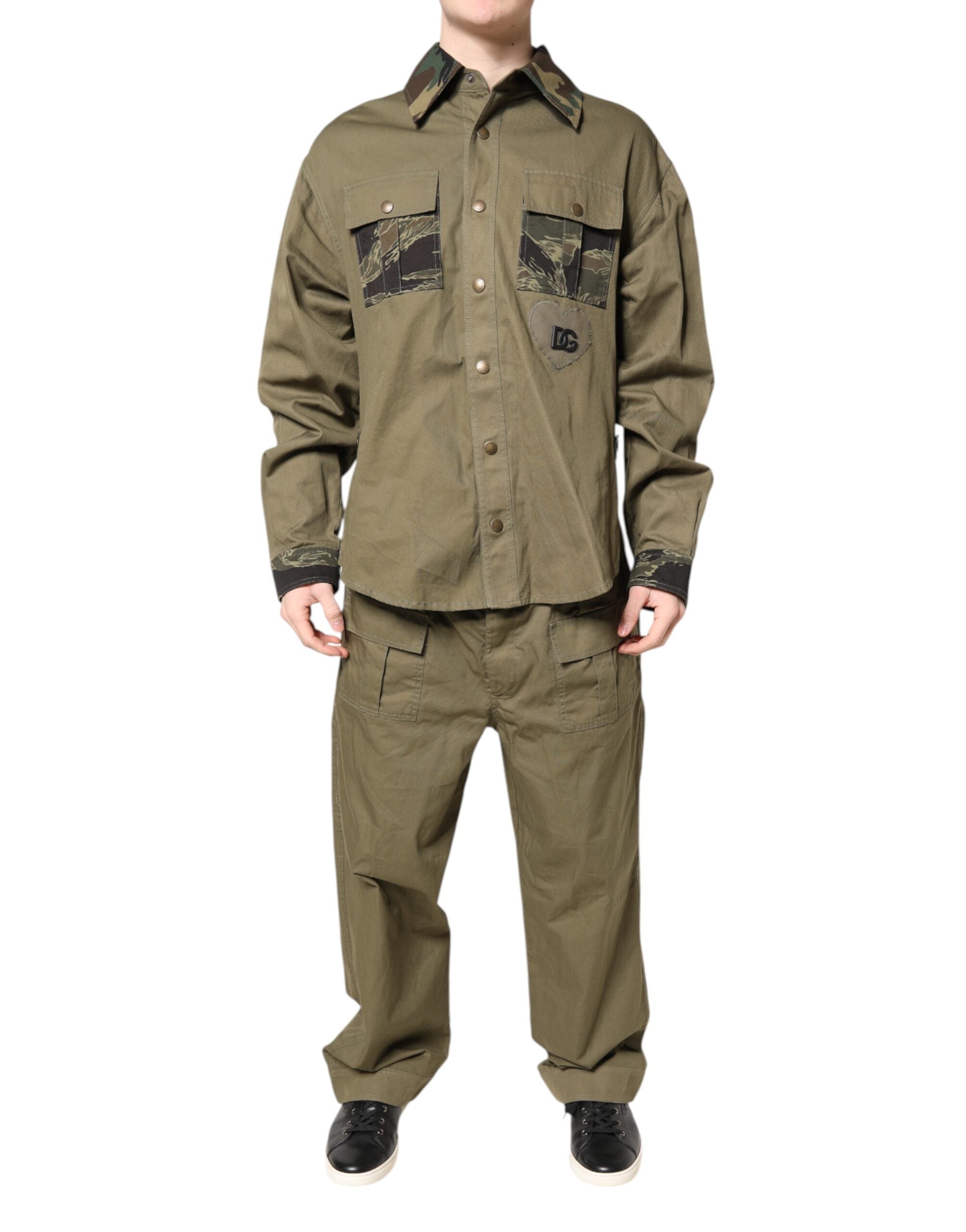 Dolce & Gabbana Braunes Baumwoll-Stretch-Hemd-Hosen-Freizeitset