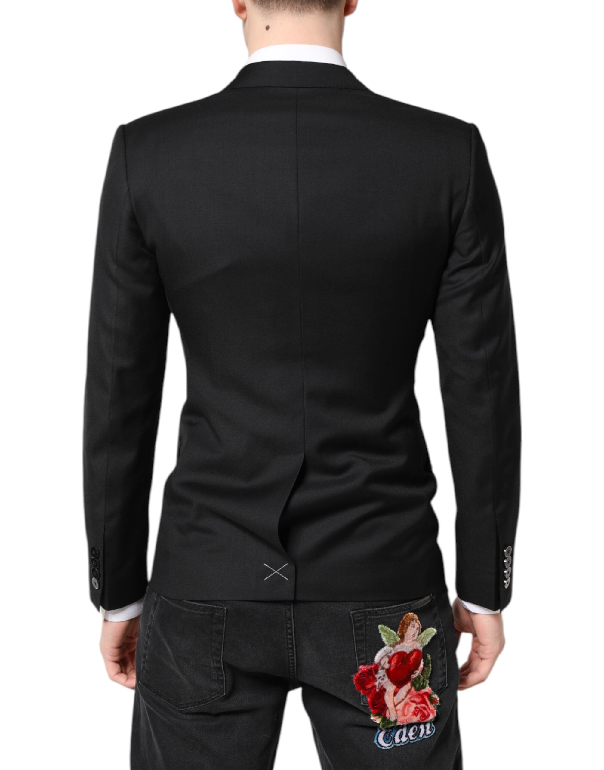 Dolce & Gabbana Schwarzer MARTINI Zweireihiger Mantelblazer