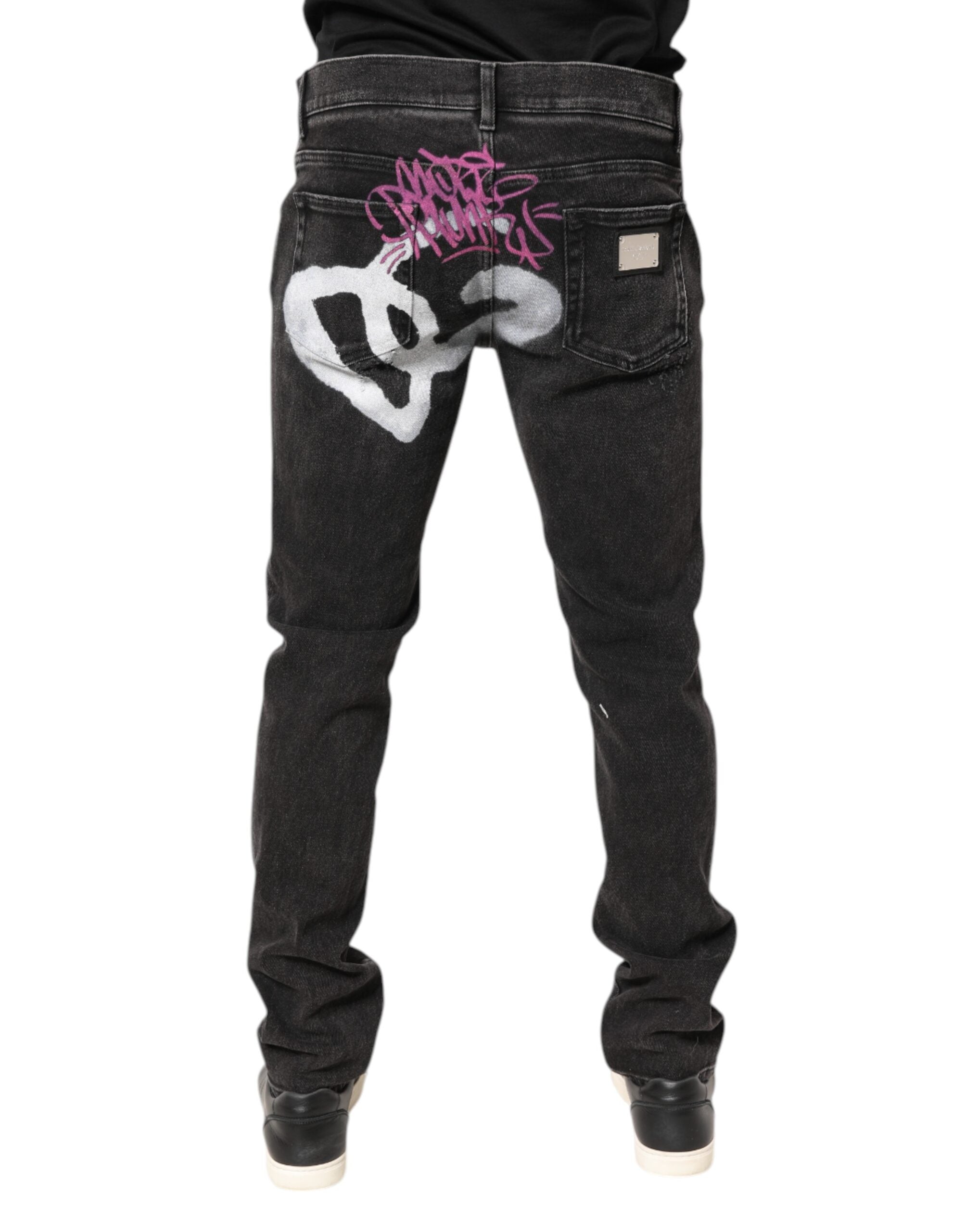 Blugi skinny din denim gri, din bumbac spălat, Dolce & Gabbana
