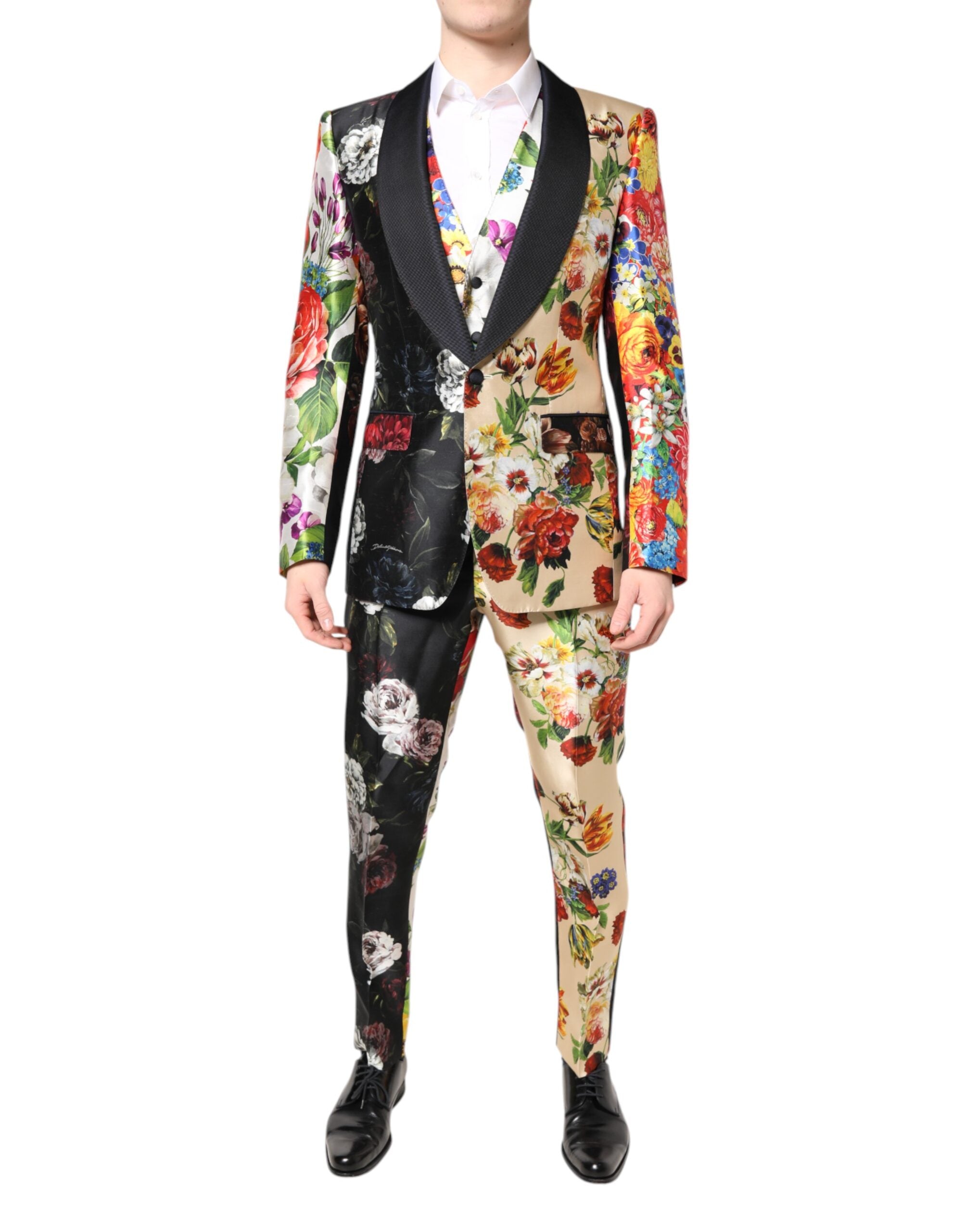 Dolce & Gabbana – Dreiteiliger Anzug „SICILIA“ aus Seide mit mehrfarbigem Blumenmuster