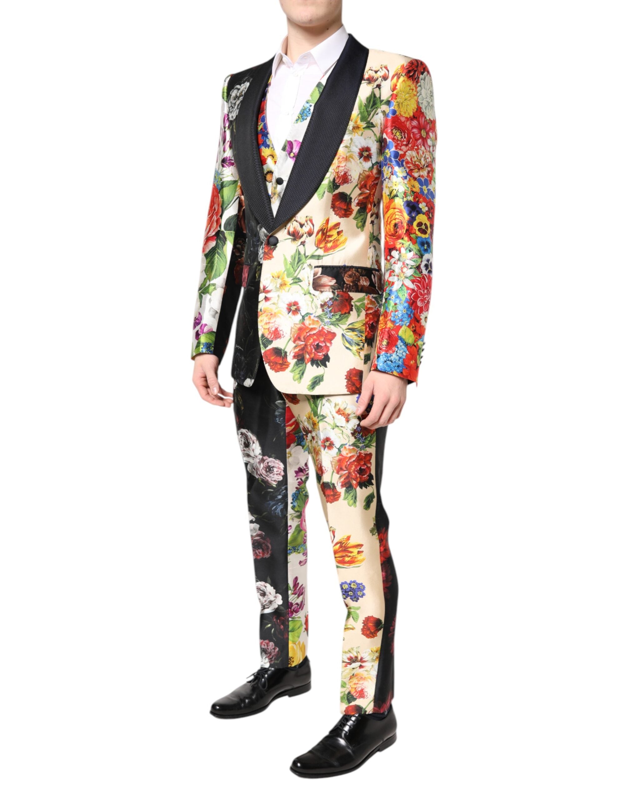 Dolce & Gabbana – Dreiteiliger Anzug „SICILIA“ aus Seide mit mehrfarbigem Blumenmuster