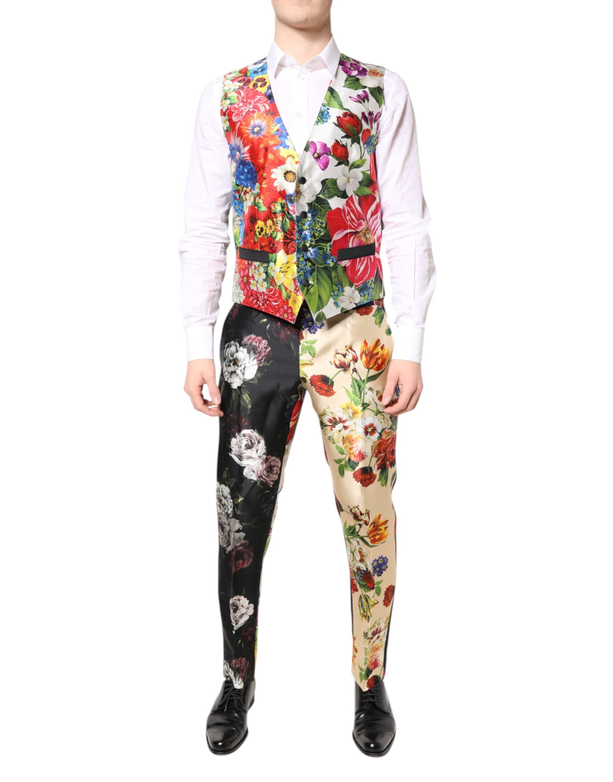 Dolce & Gabbana – Dreiteiliger Anzug „SICILIA“ aus Seide mit mehrfarbigem Blumenmuster