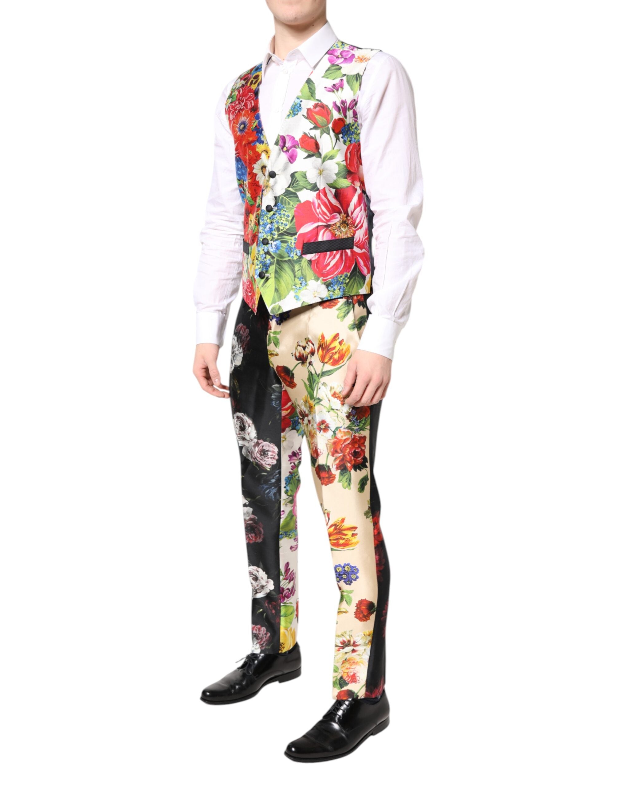 Dolce & Gabbana – Dreiteiliger Anzug „SICILIA“ aus Seide mit mehrfarbigem Blumenmuster