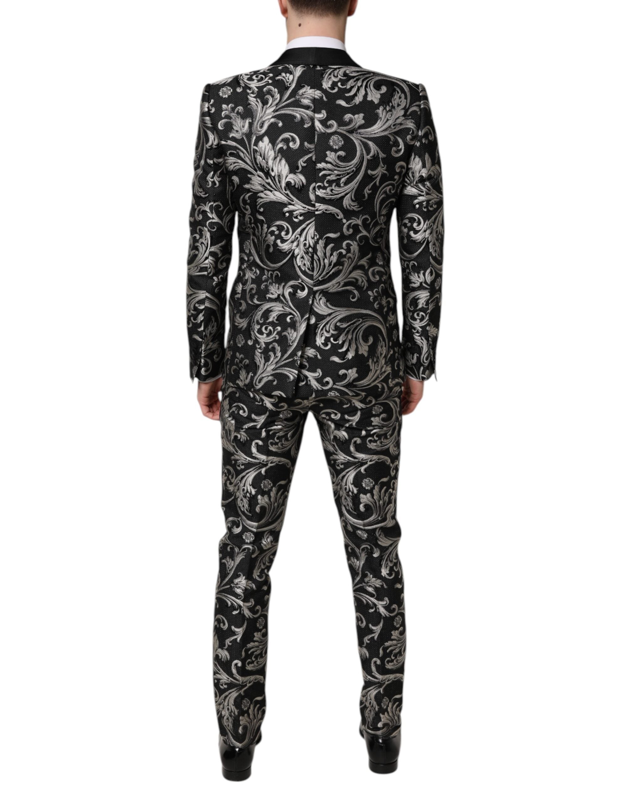 Dolce & Gabbana Schwarz-Grau MARTINI Jacquard Herren 3-teiliger Anzug