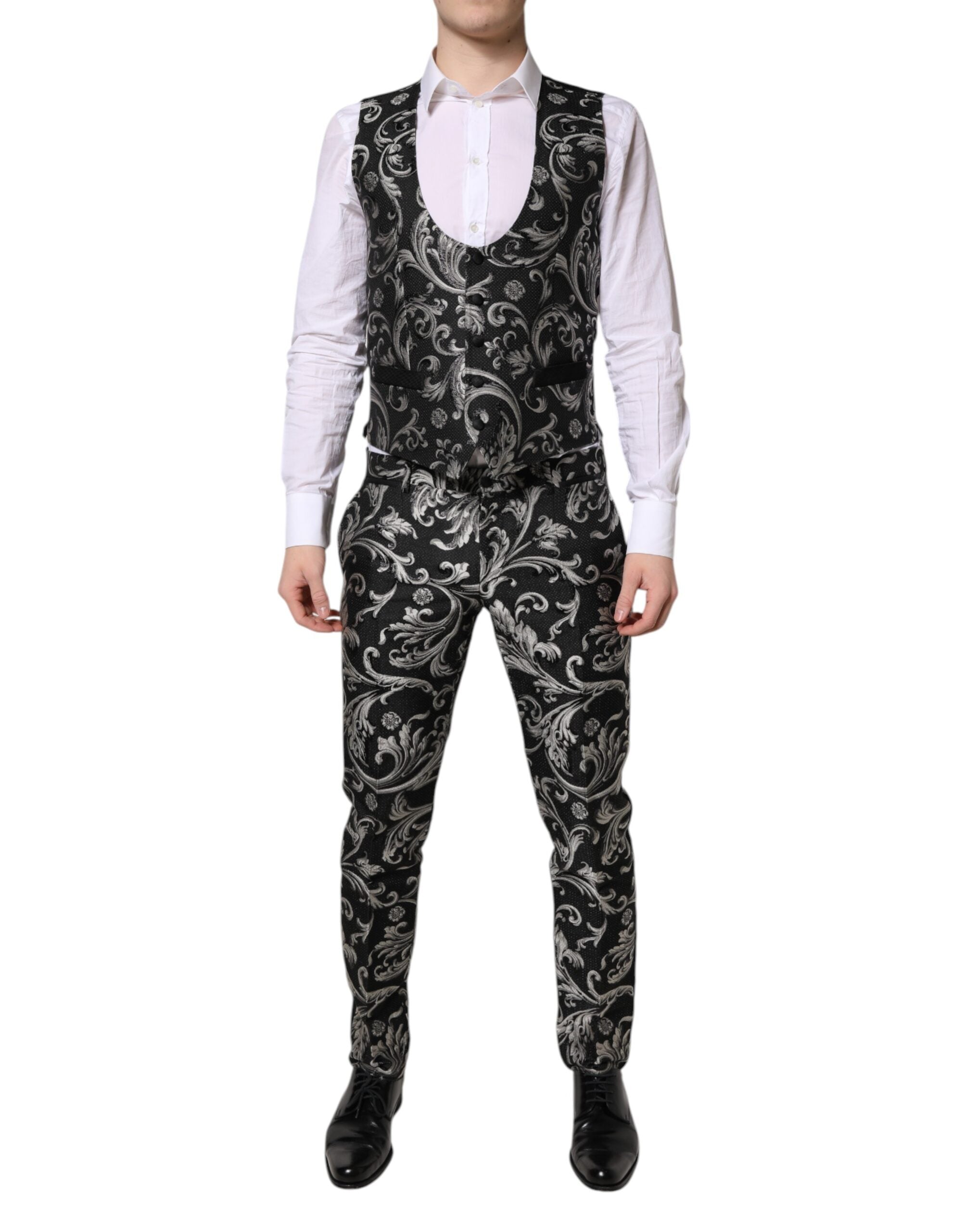 Dolce & Gabbana Schwarz-Grau MARTINI Jacquard Herren 3-teiliger Anzug