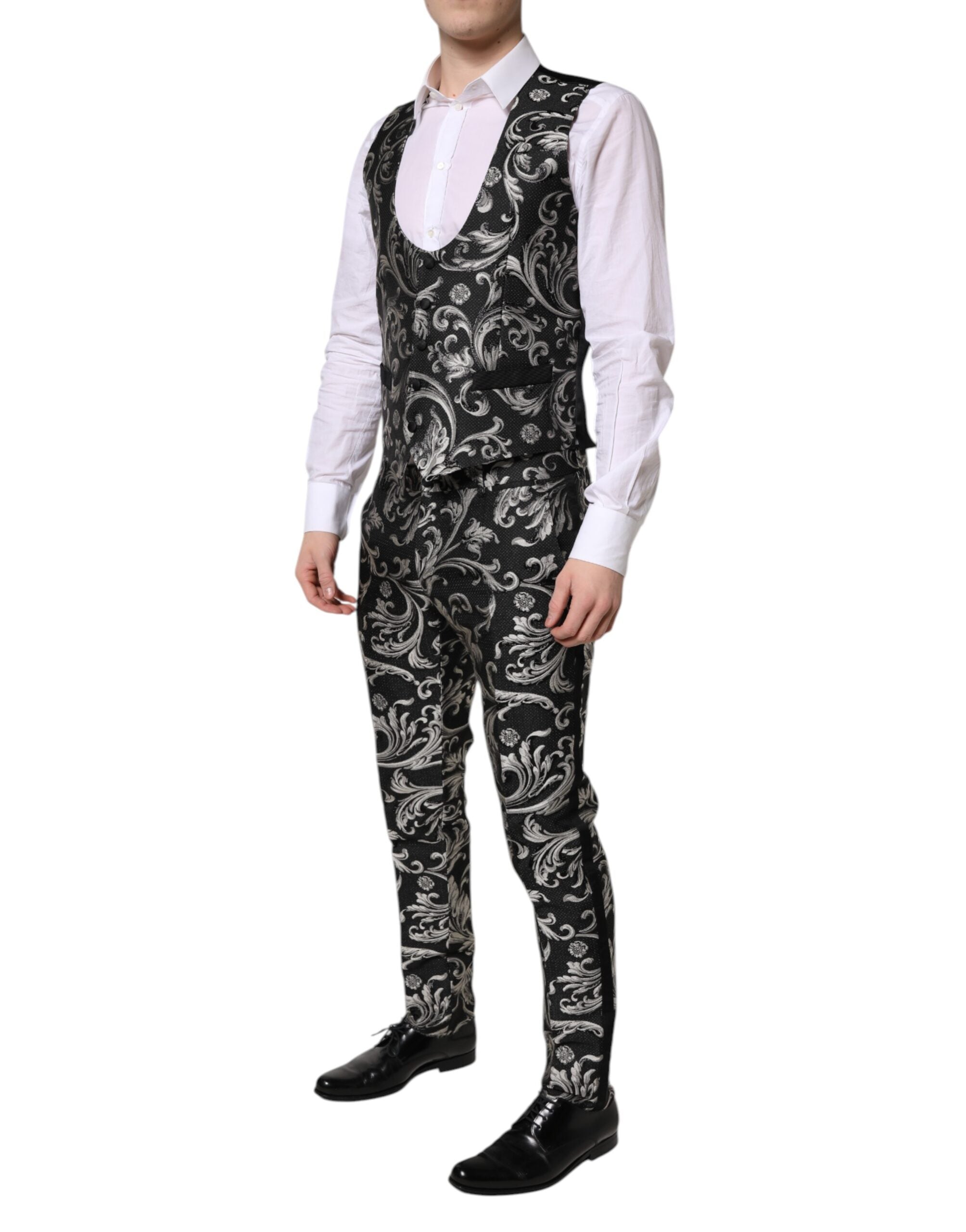 Dolce & Gabbana Schwarz-Grau MARTINI Jacquard Herren 3-teiliger Anzug