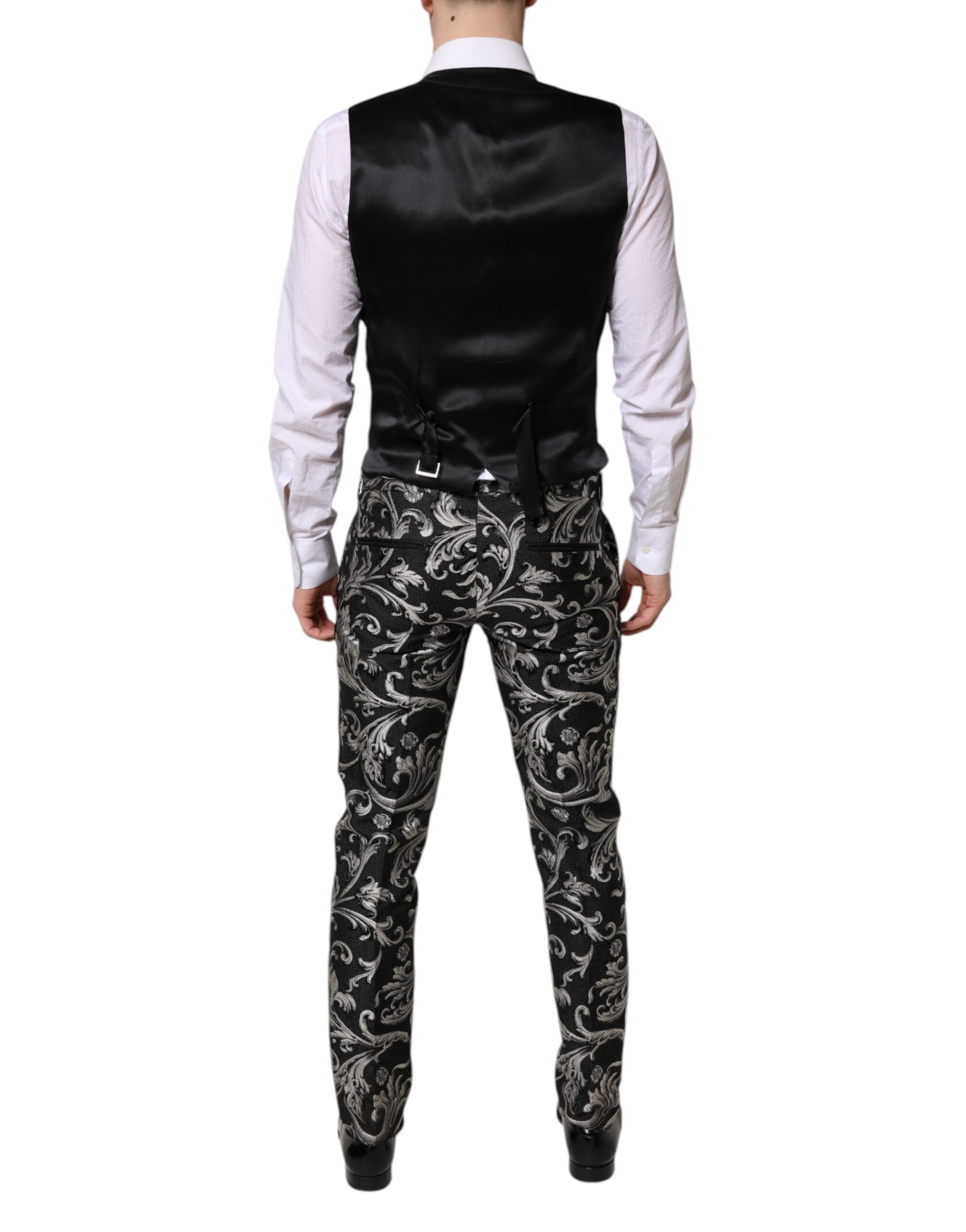 Dolce & Gabbana Schwarz-Grau MARTINI Jacquard Herren 3-teiliger Anzug