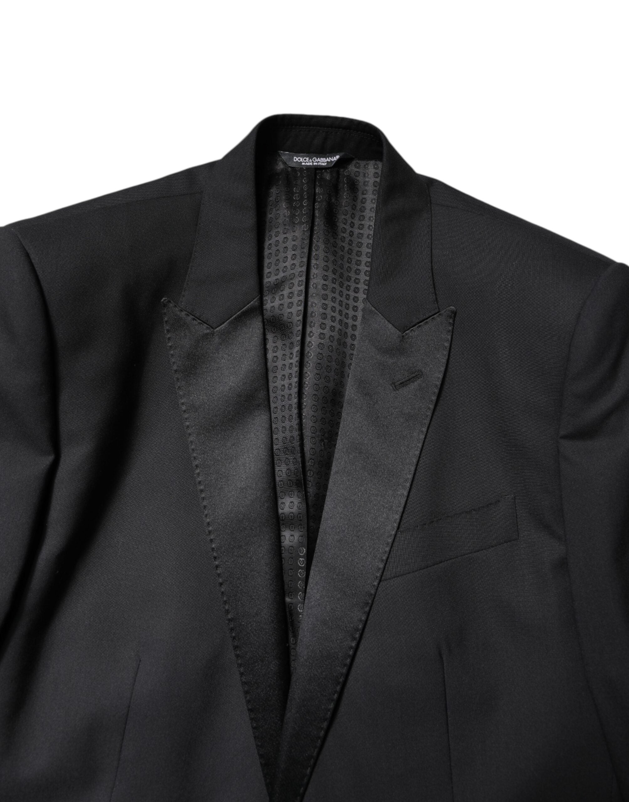 Dolce & Gabbana – Schwarzer, einreihiger, dreiteiliger Anzug aus Wolle