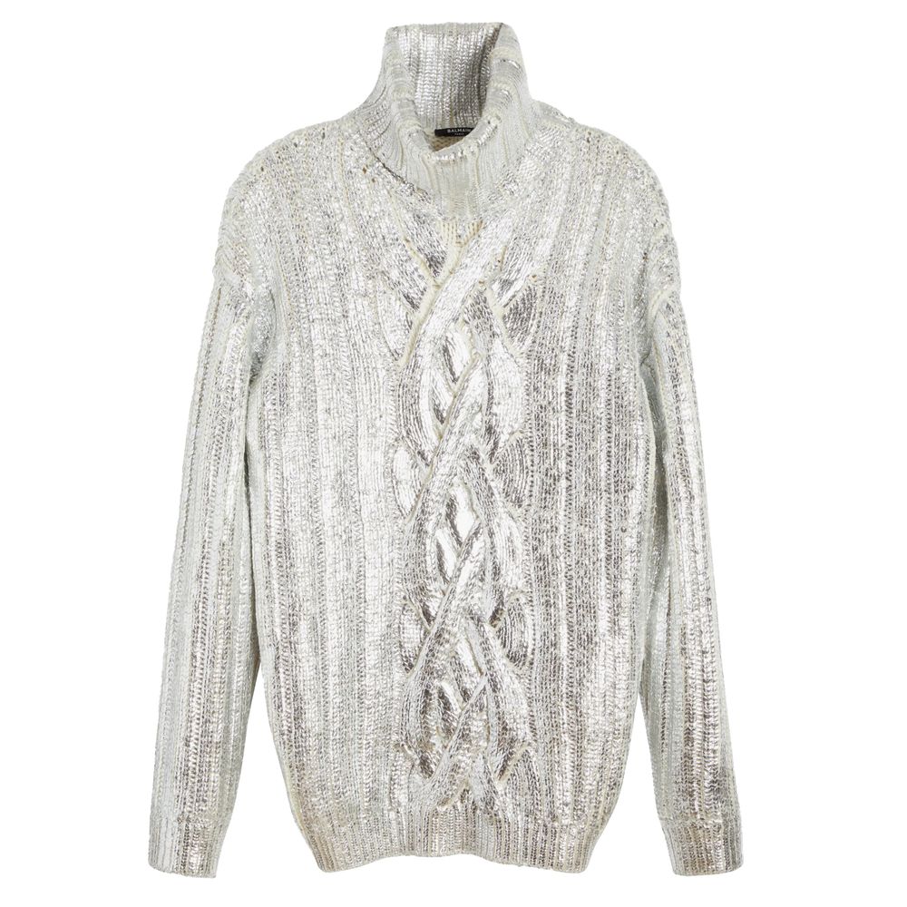 Pulover cu guler înalt Balmain maro din lână pentru bărbați