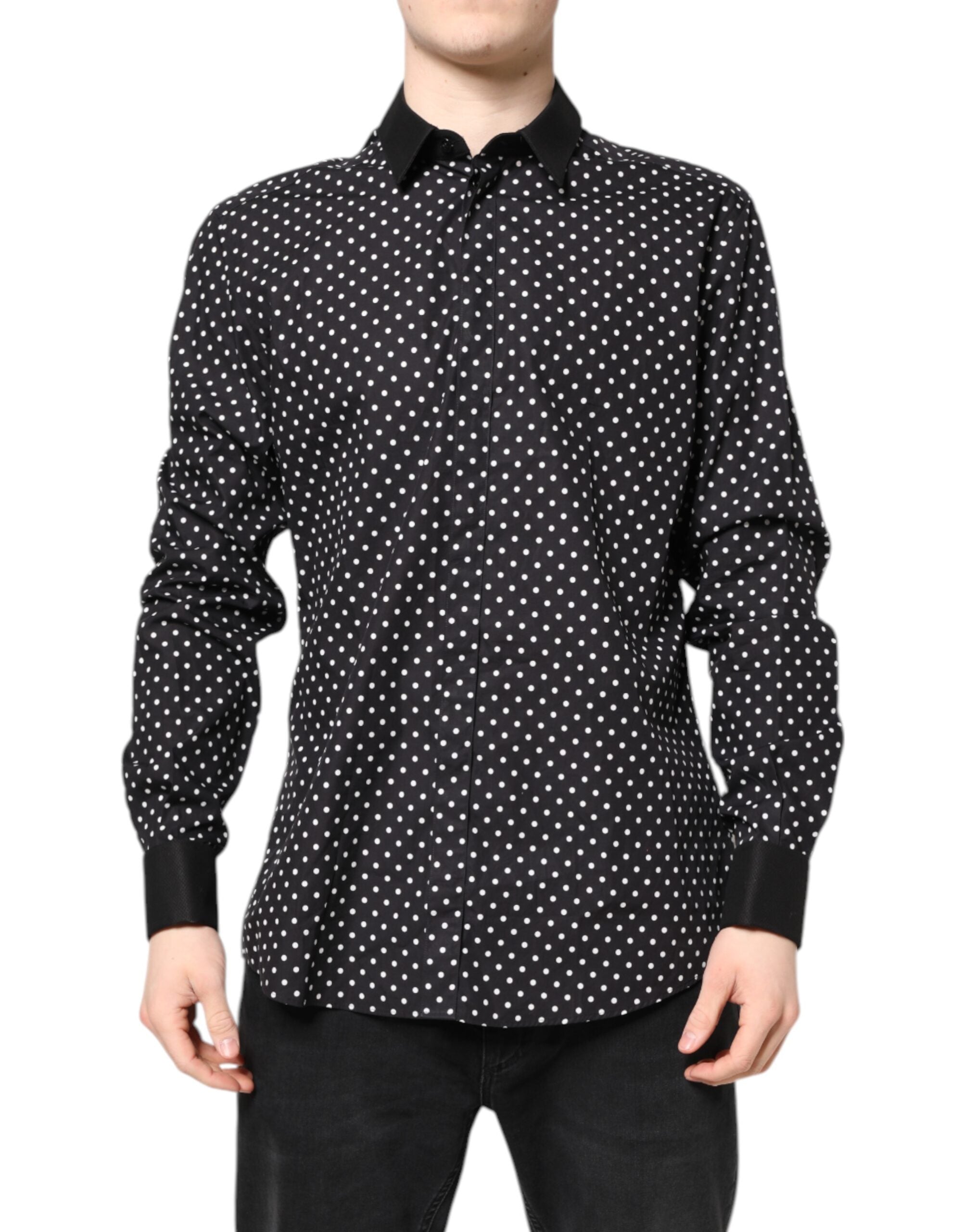 Dolce & Gabbana – Schwarzes, gepunktetes Hemd aus Baumwolle für formelle Anlässe